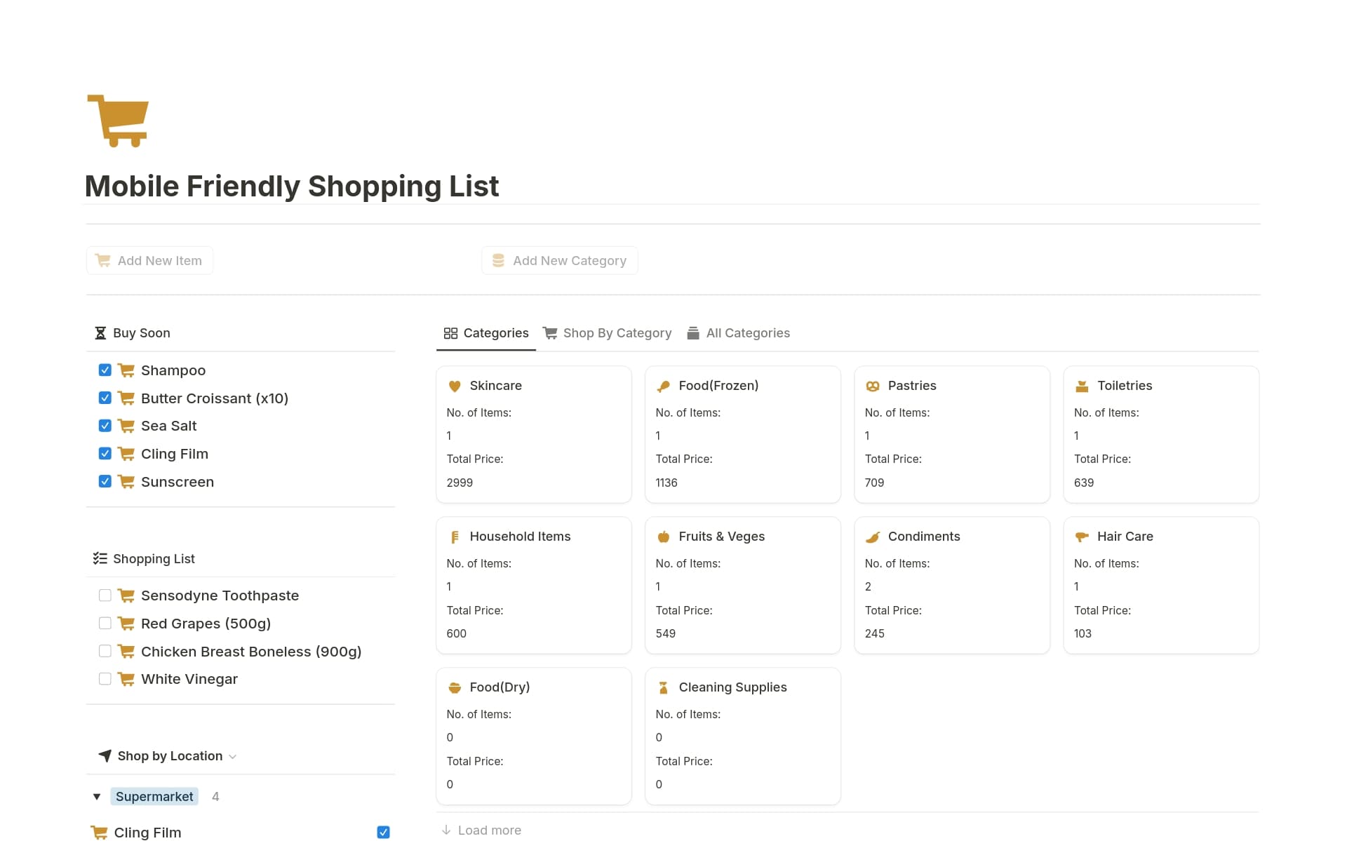 A template preview for Mobile Friendly Shopping List