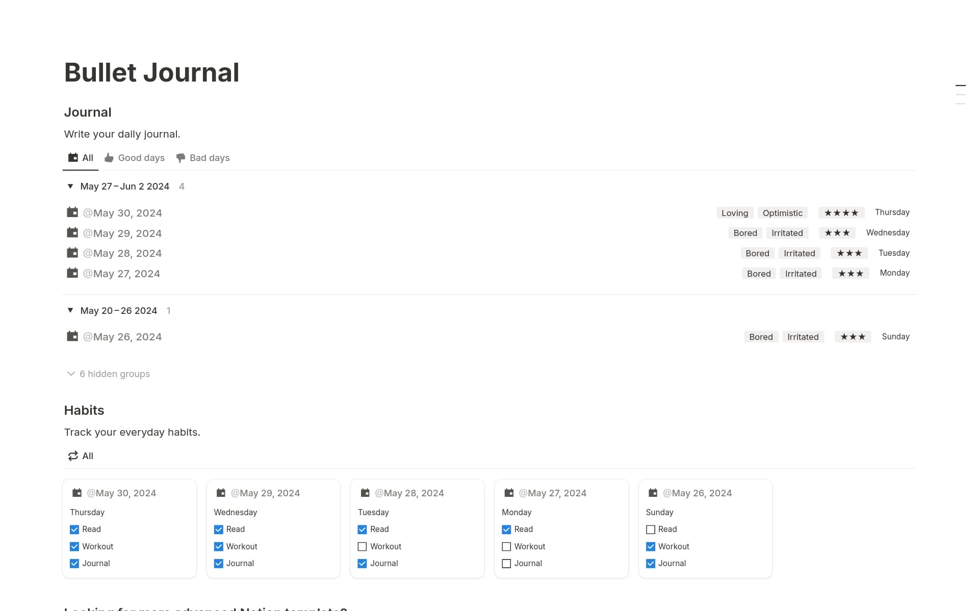 A template preview for Bullet Journal