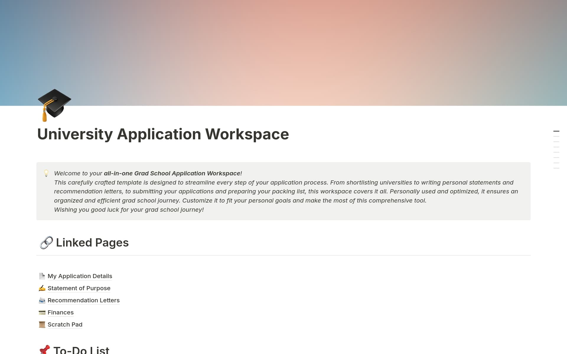 A template preview for University Application Workspace