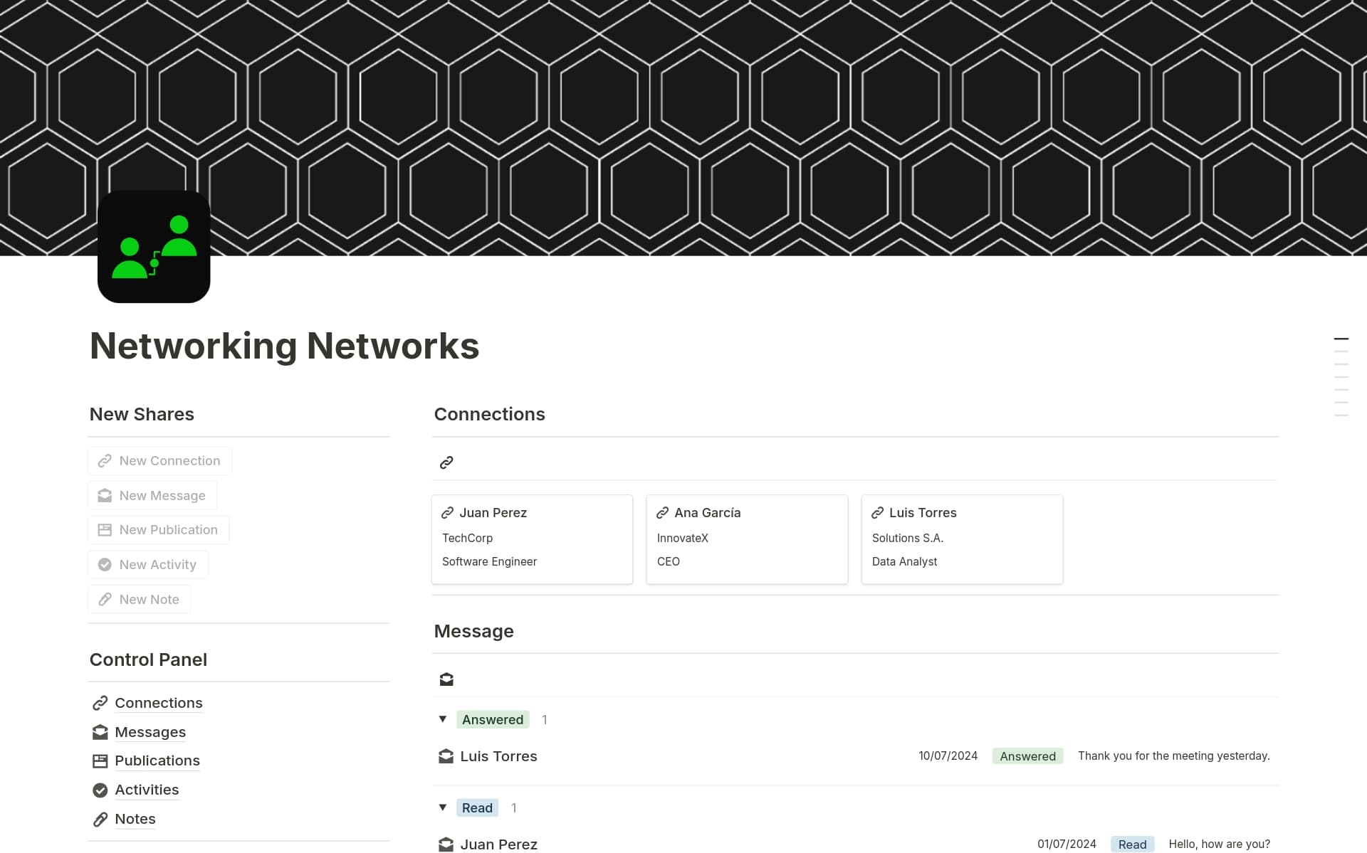 A template preview for Networking Networks