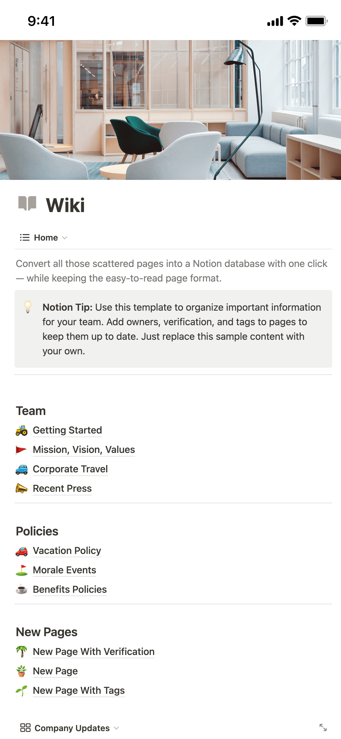 A screenshot of Notion's mobile app