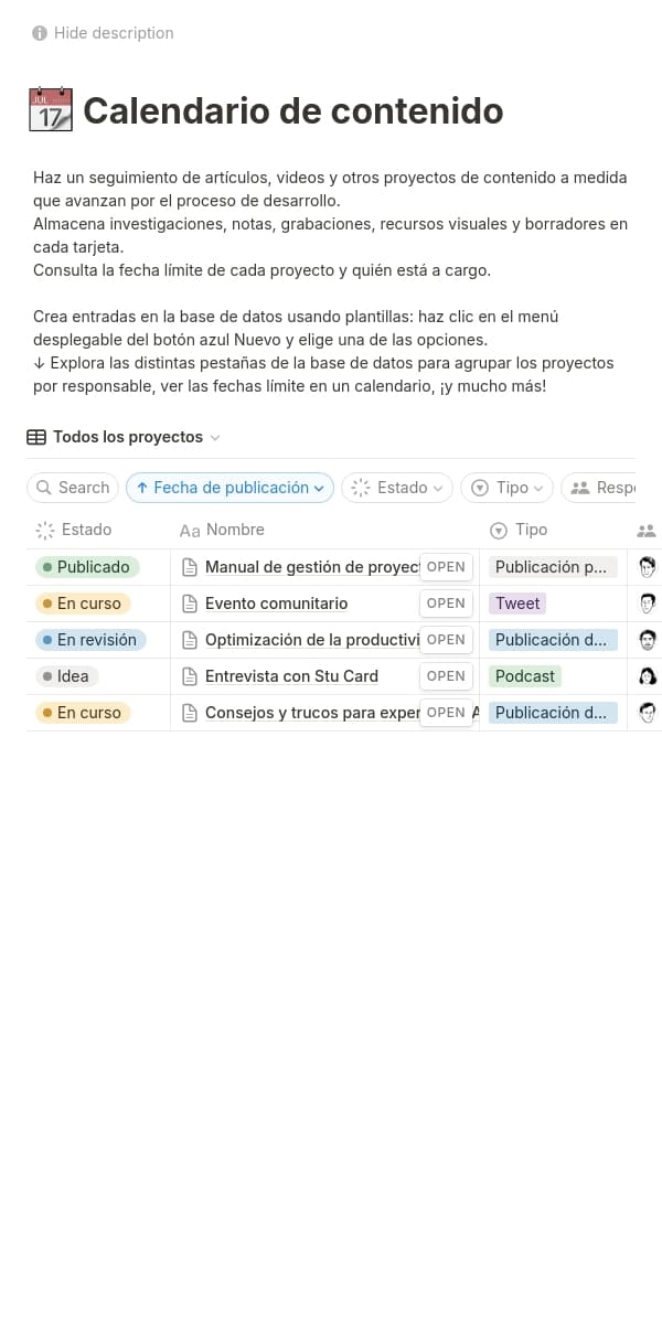 Una captura de pantalla de la aplicación móvil de Notion