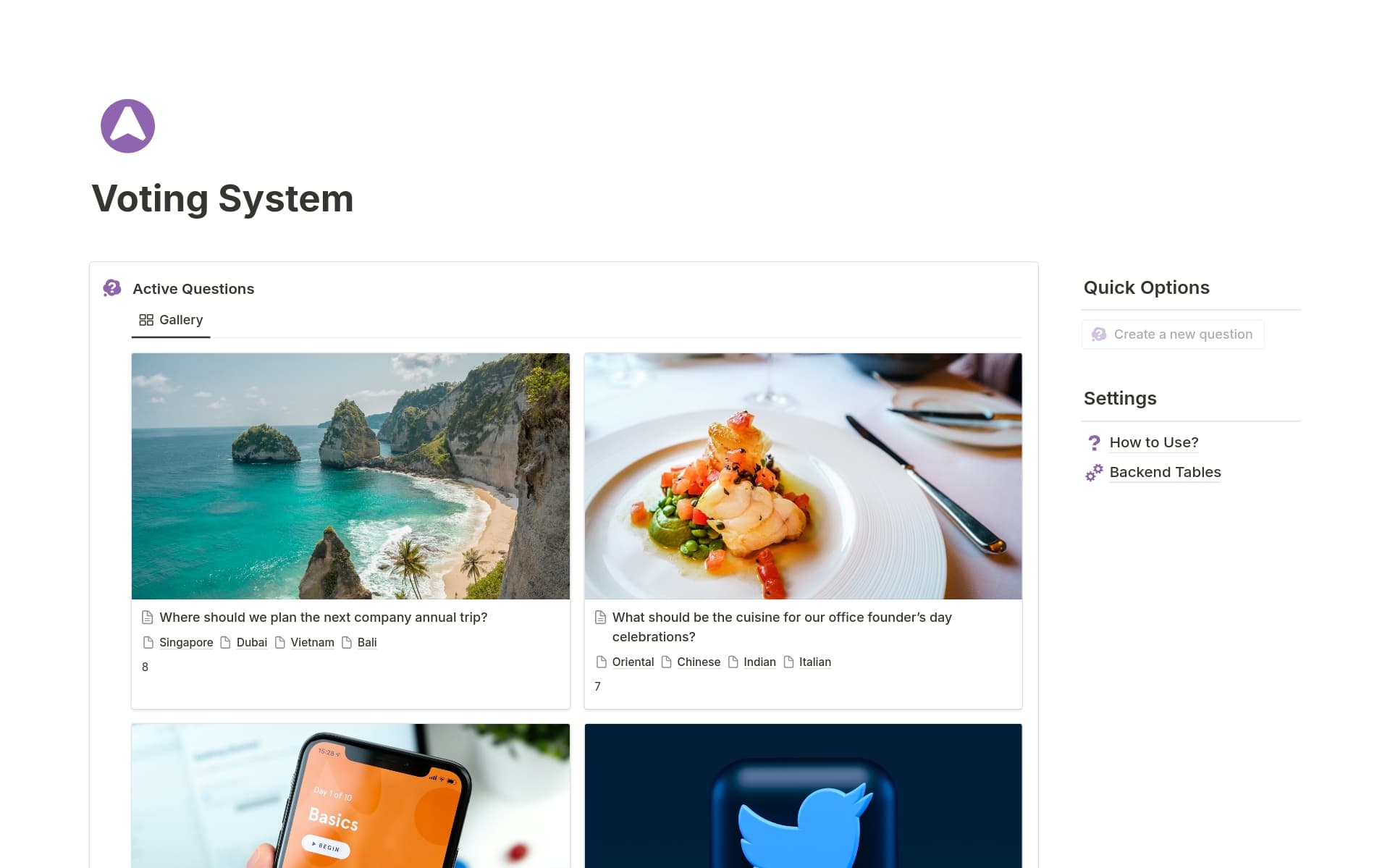 A template preview for Voting System
