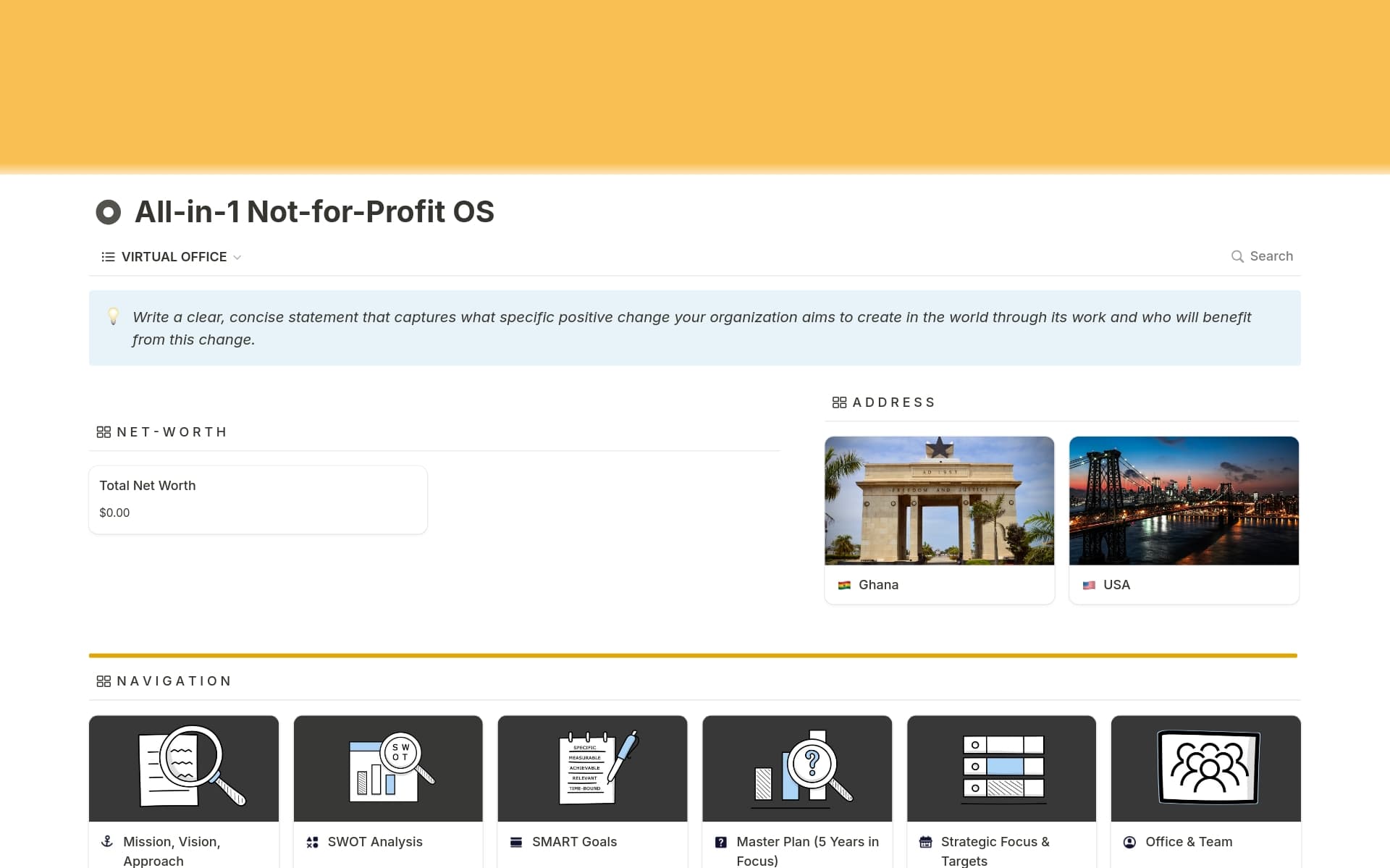 A template preview for All-in-1 Not-for-Profit OS