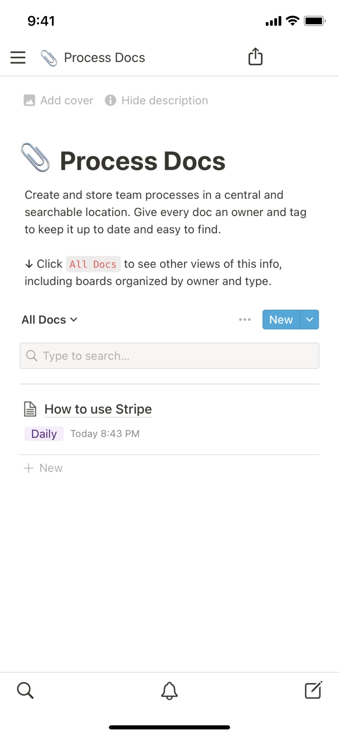 Tangkapan layar aplikasi seluler Notion