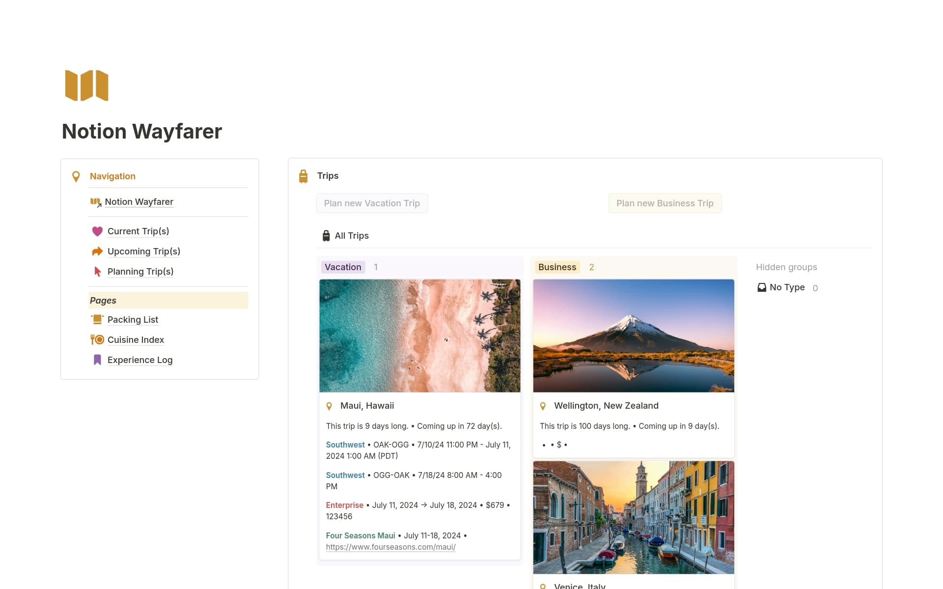 A template preview for Wayfarer