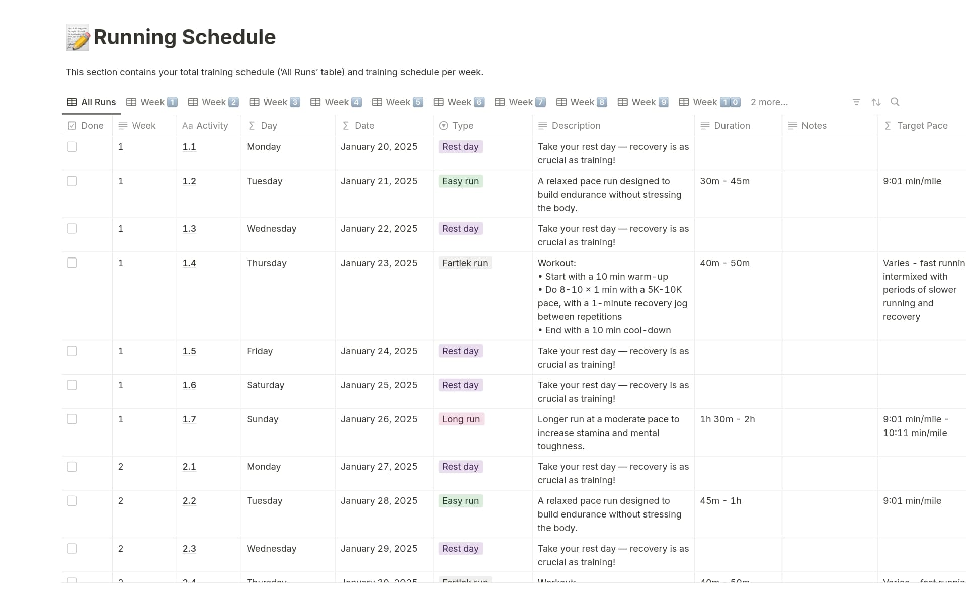 Marathon Training Plan Template Notion Marketplace