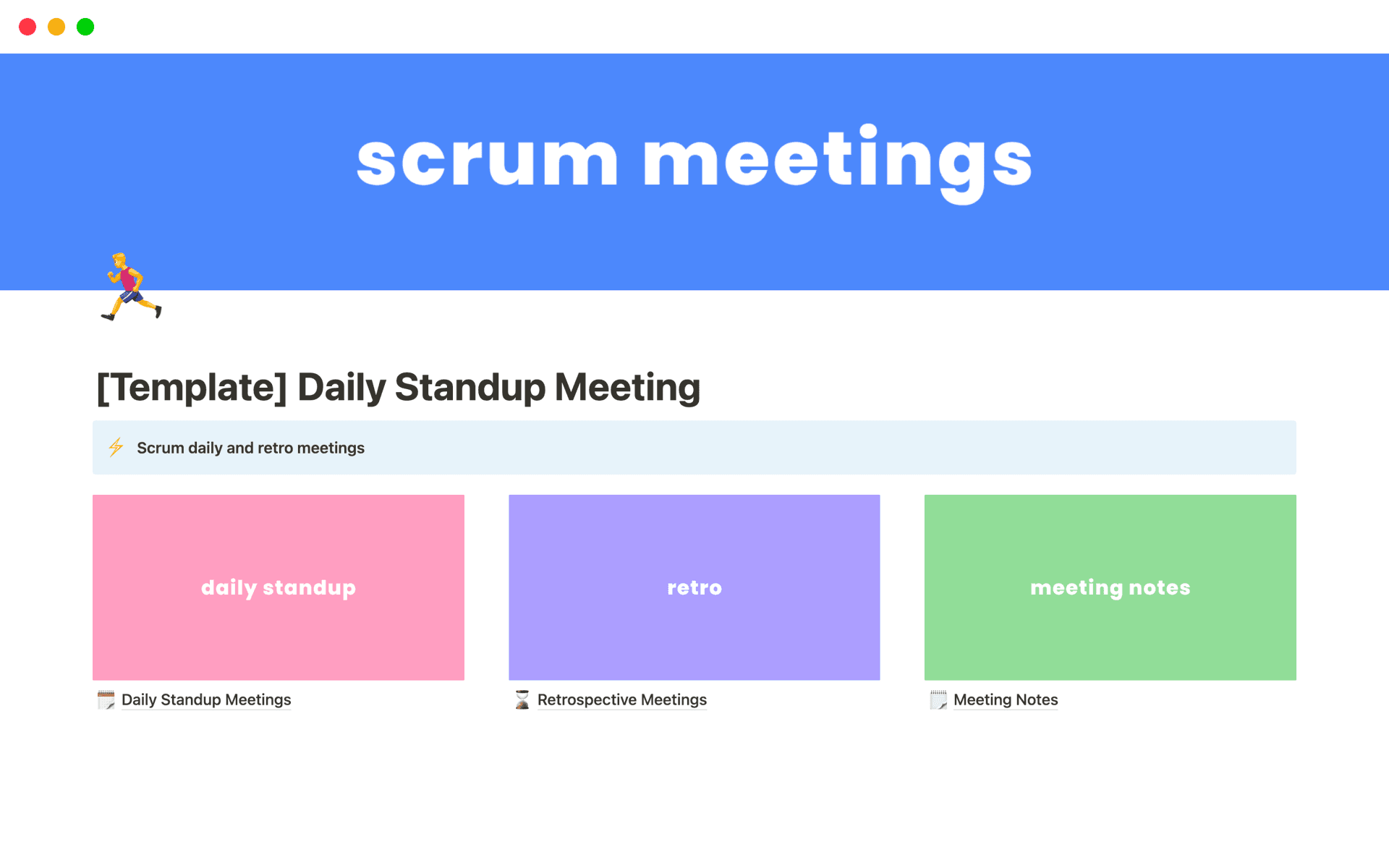 A template preview for Daily Standup Meeting
