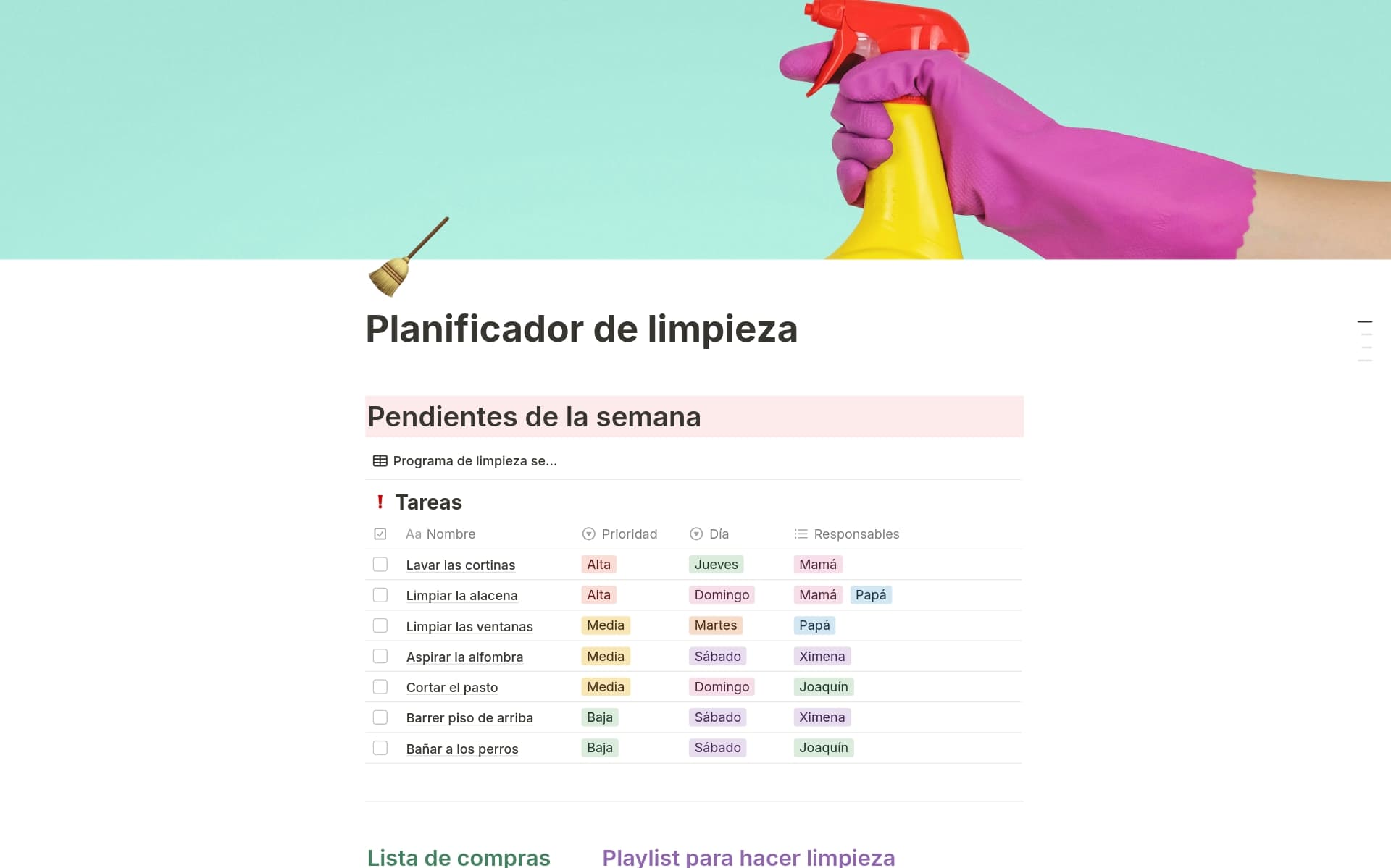 Captura de pantalla de la colección Las mascotas también son parte de la familia de Notion
