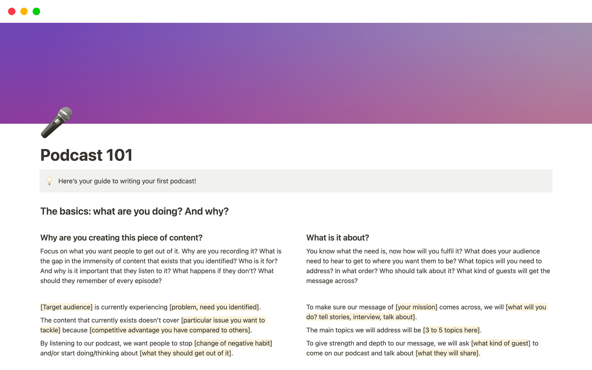 A template preview for Podcast 101