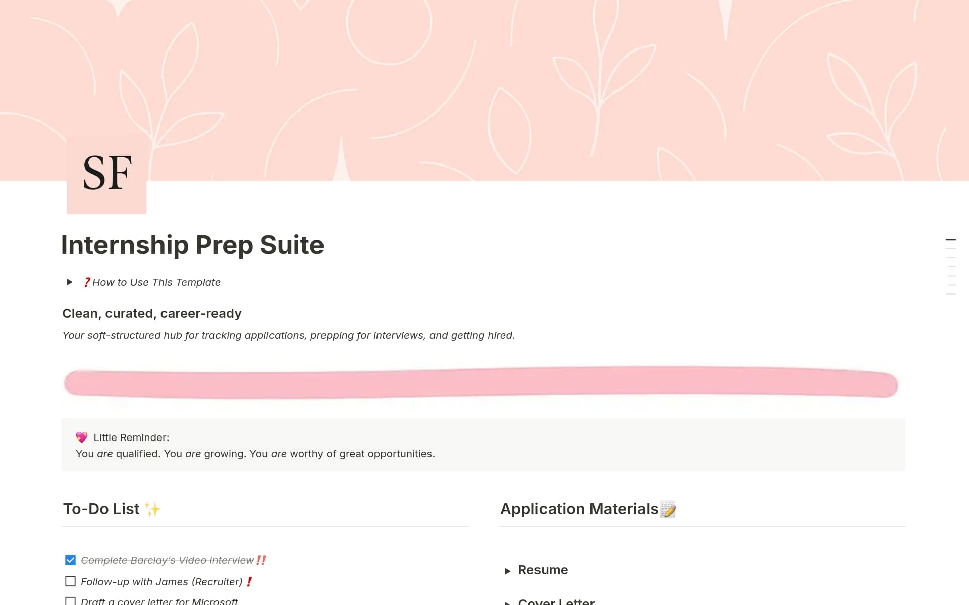 A template preview for The Internship Prep Suite ✨