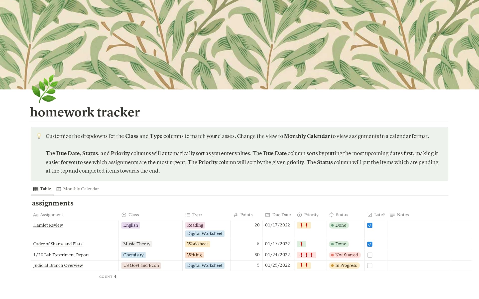 homework tracker Template | Notion Marketplace