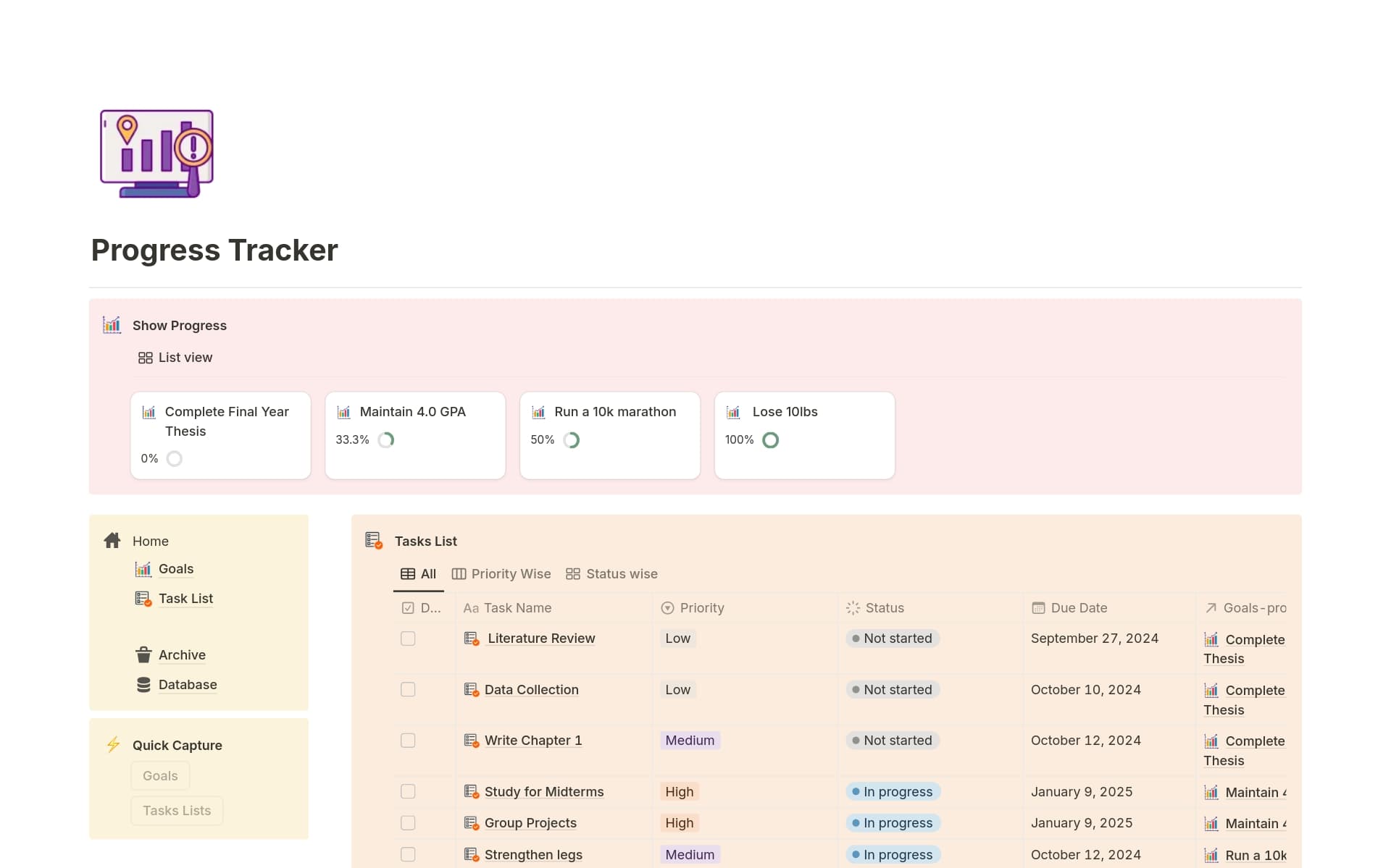 A template preview for Progress Tracker