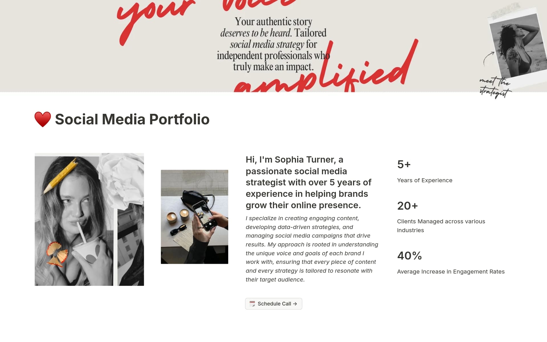 A template preview for Social Media Manager Portfolio and Pricing