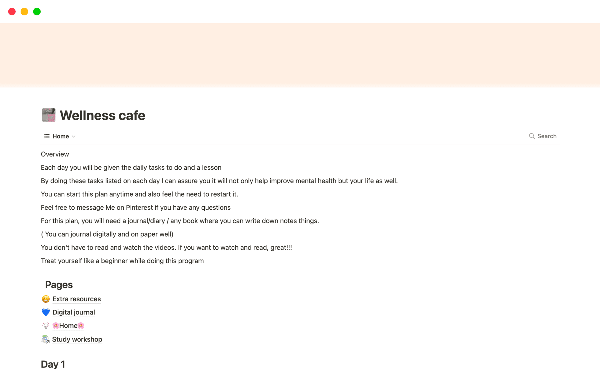 A template preview for Wellness cafe