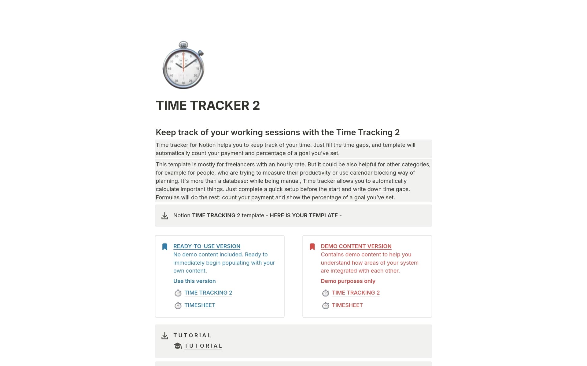 A template preview for TIME TRACKER 2
