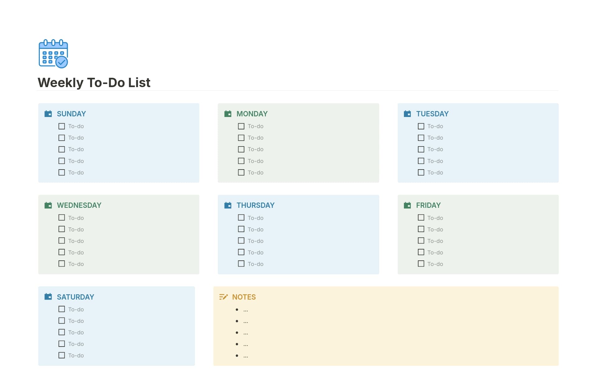 A template preview for Weekly To-Do List