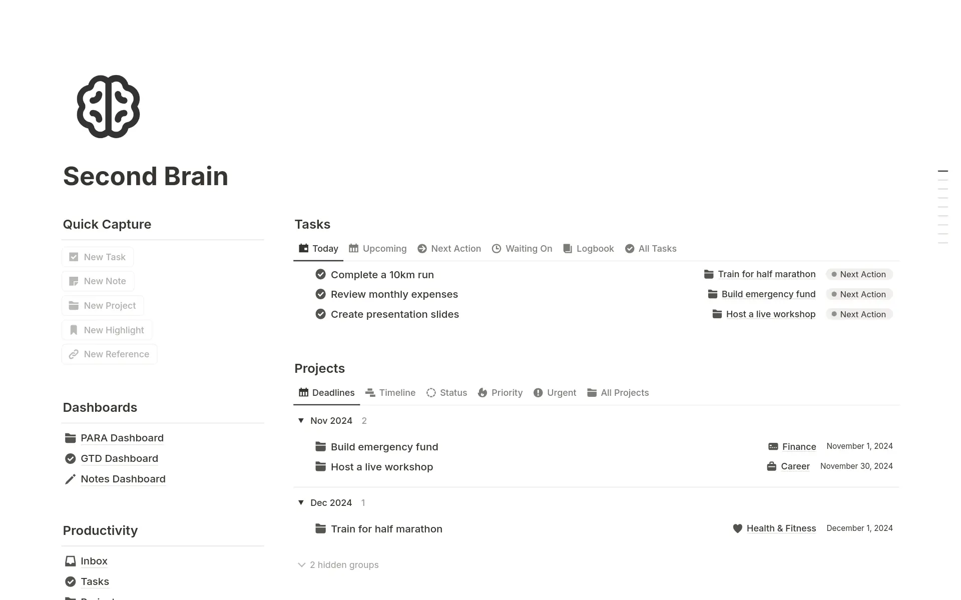 Second Brain template preview