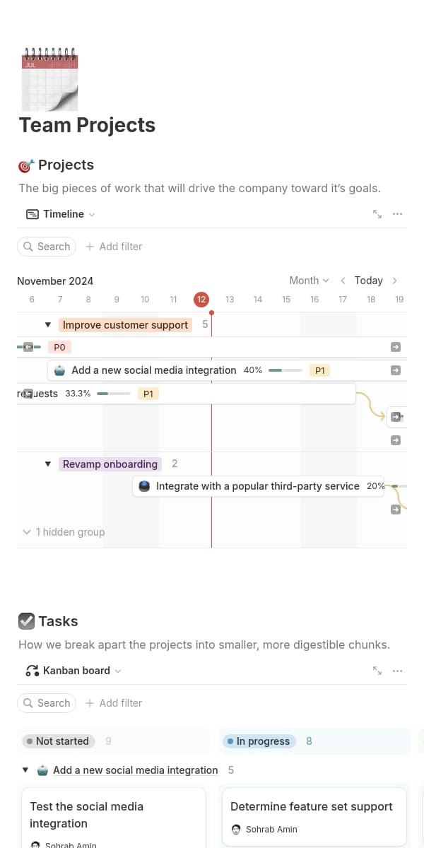 Une capture d’écran de l’application mobile de Notion