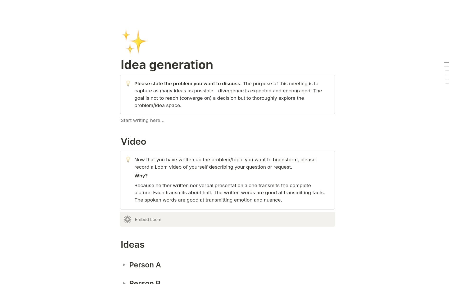 A template preview for Plane's Idea Generation
