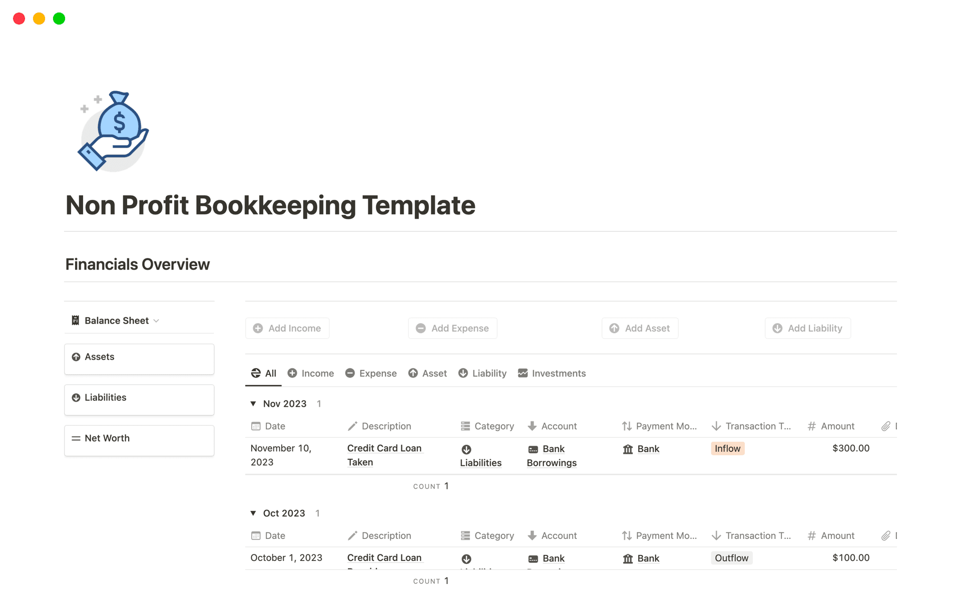 Non Profit Bookkeeping Template Template by theaccountantguy