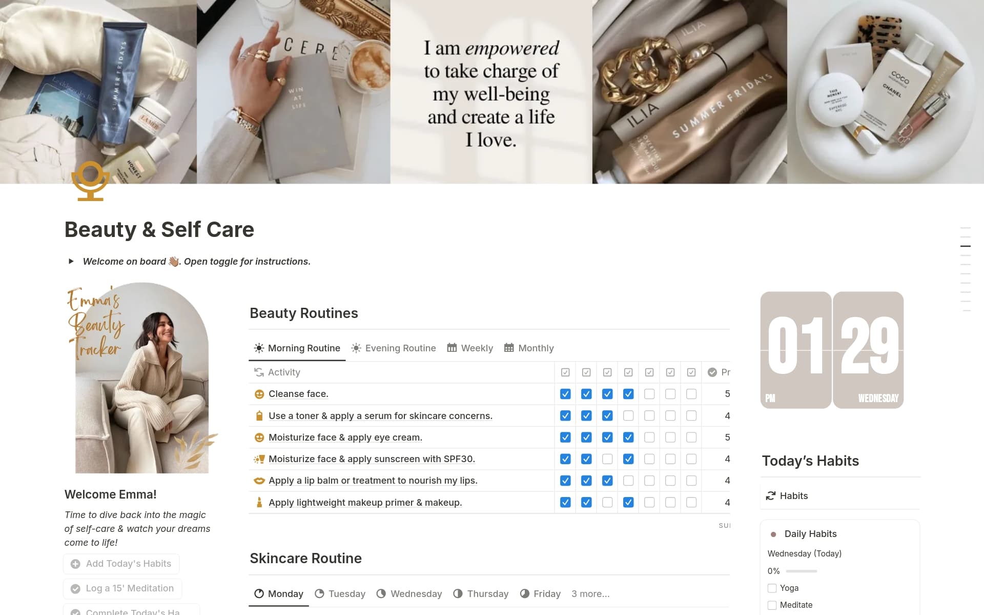 A template preview for Beauty & Self Care Planner