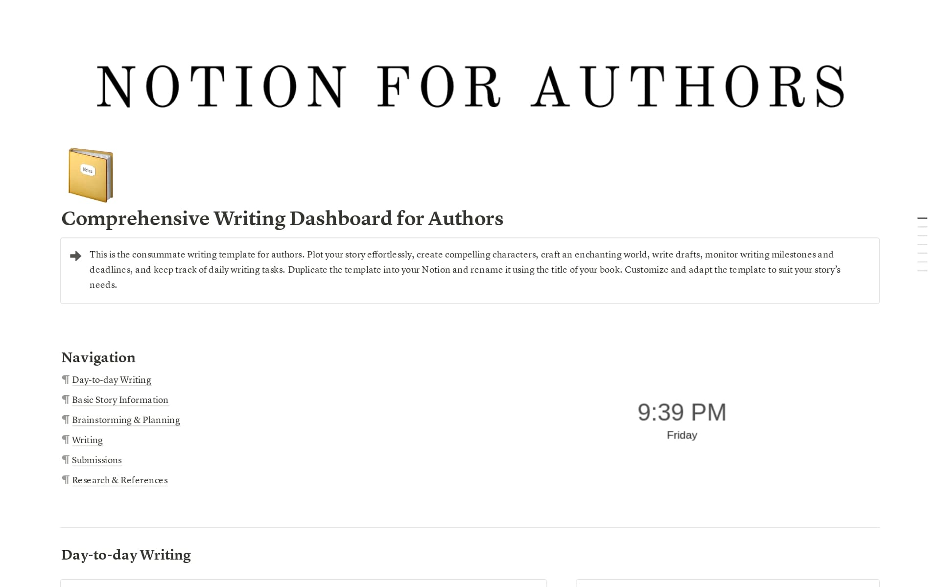 Comprehensive Writing Dashboard for Authors Template by Notion for