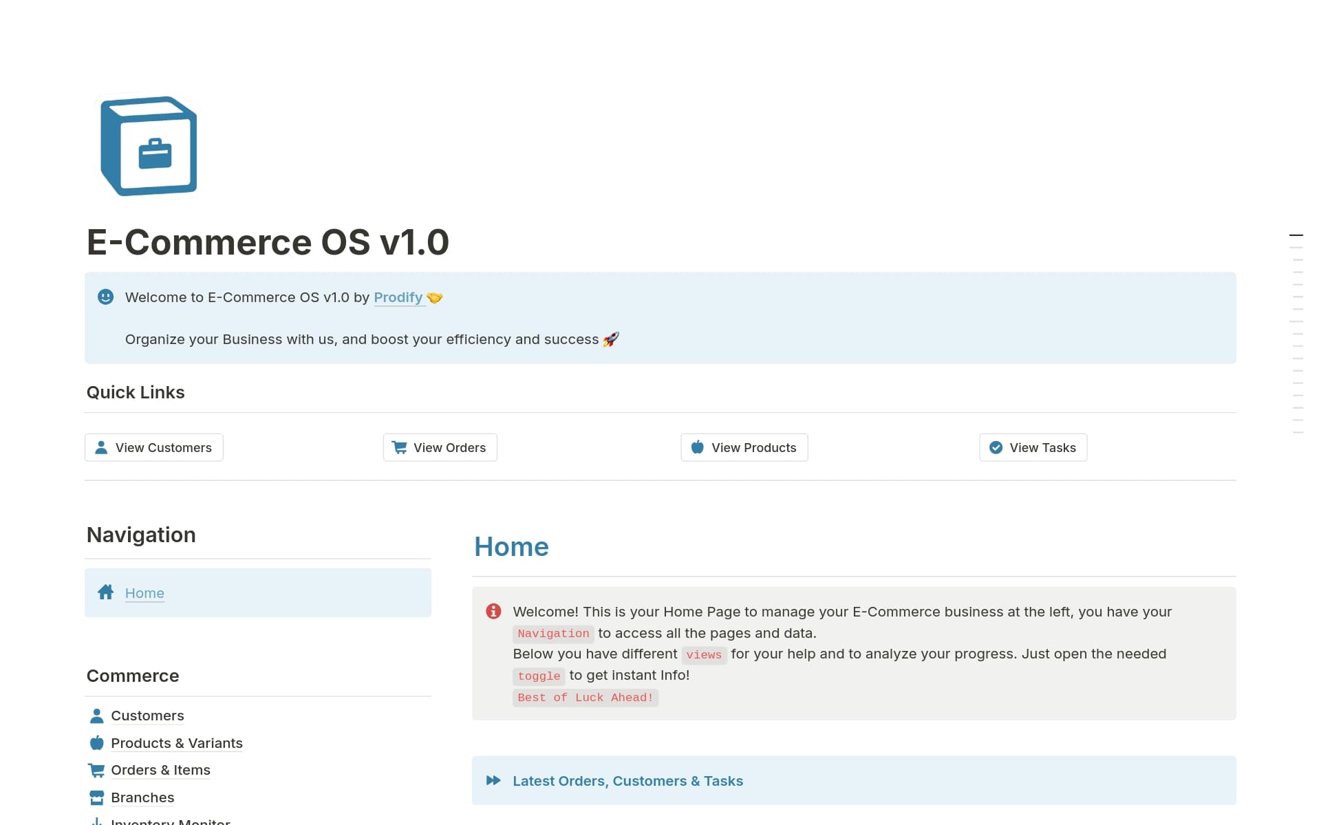 A template preview for E-Commerce OS v1.0