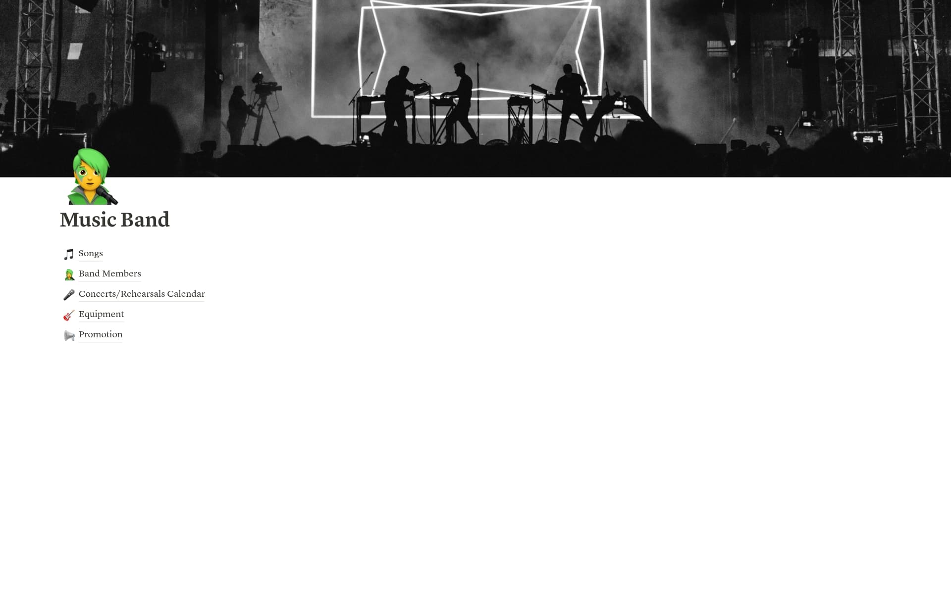 A template preview for Music Band Manager