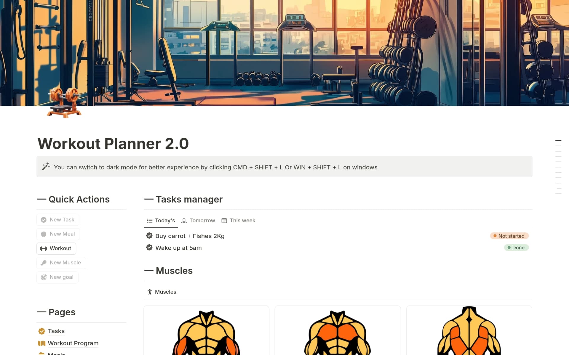 A template preview for Ultimate Workout Planner
