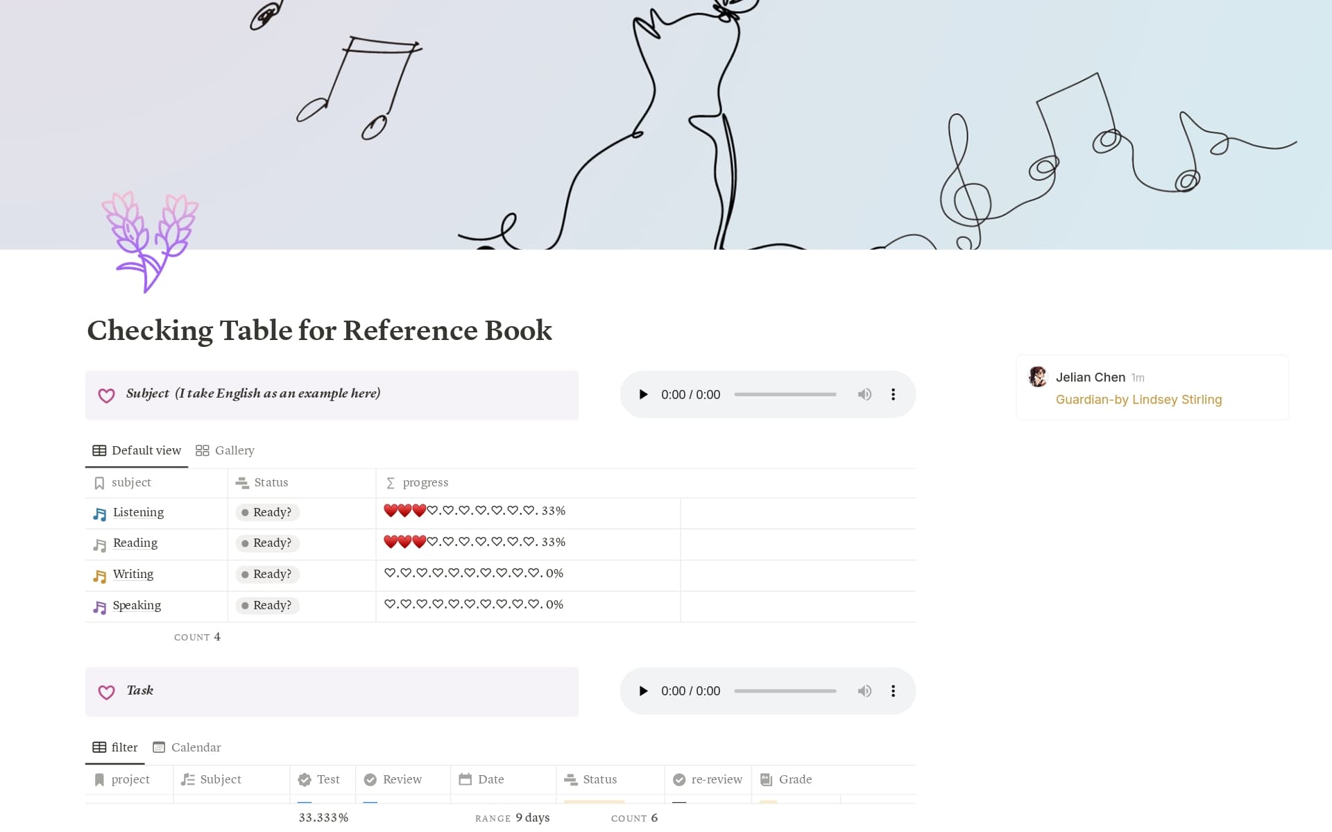 A template preview for Checking Table for Reference Book