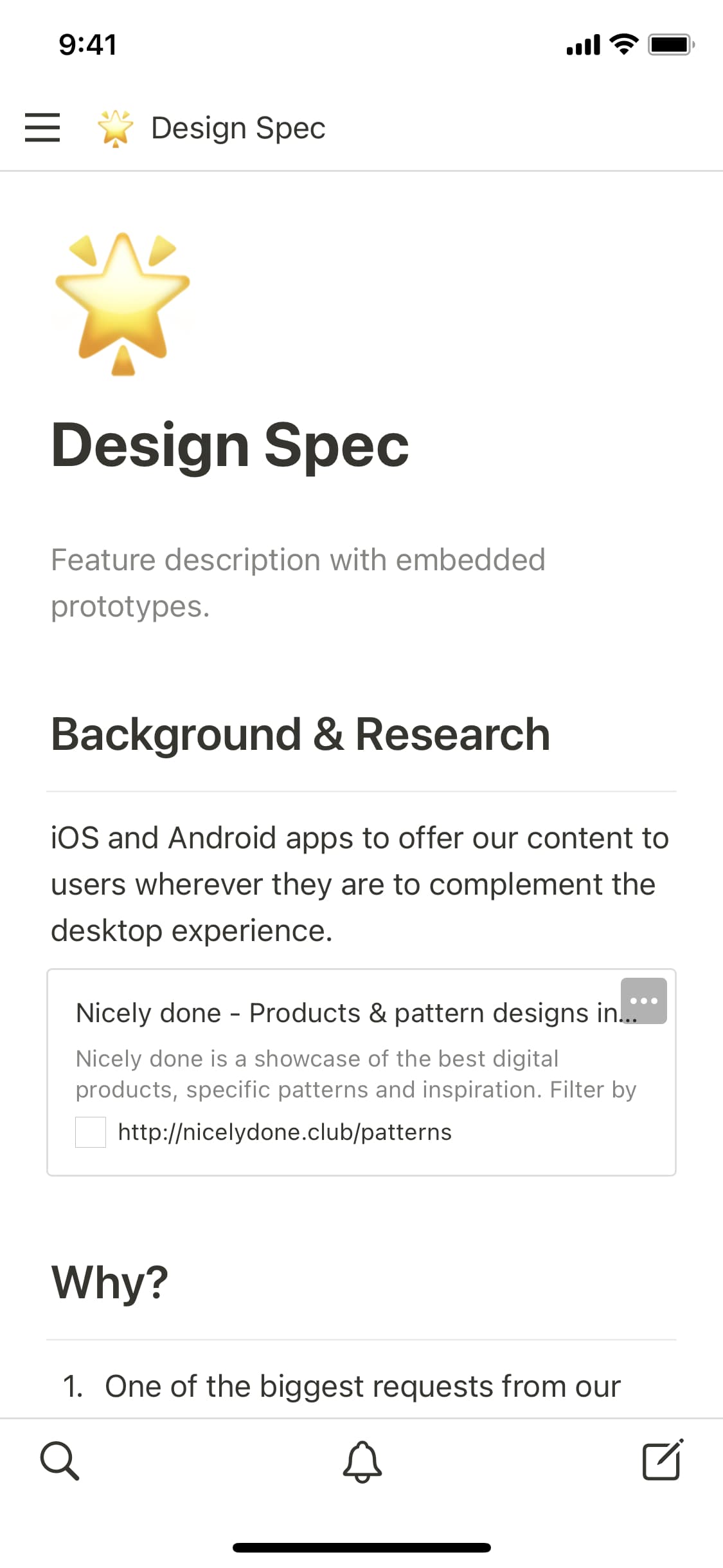 A screenshot of Notion's mobile app