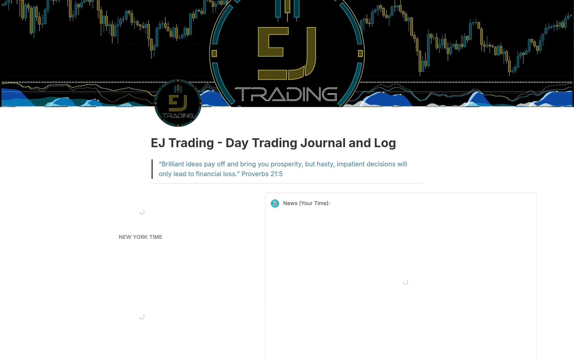 A template preview for EJ Trading - Day Trading Journal and Log