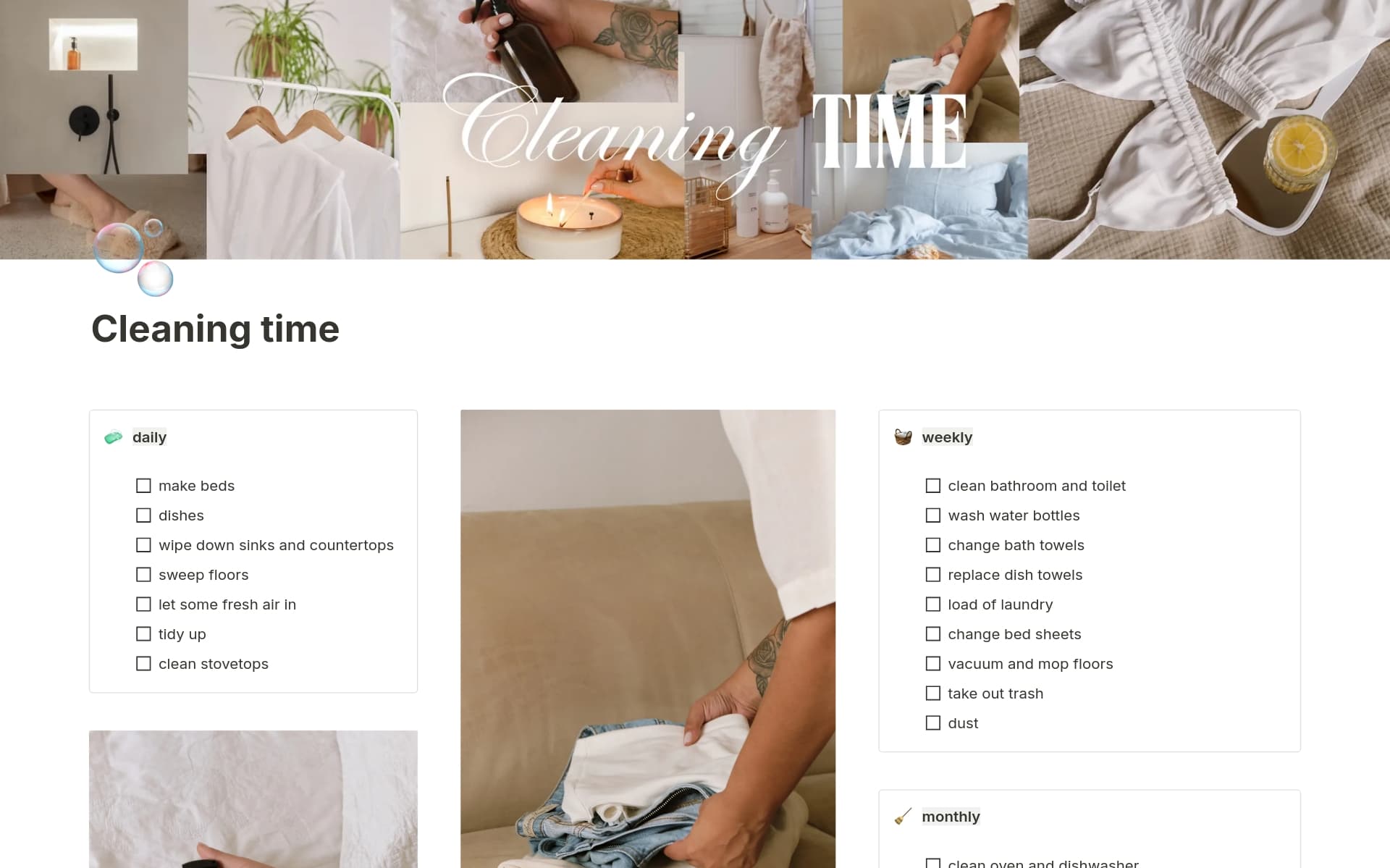 A template preview for Cleaning time
