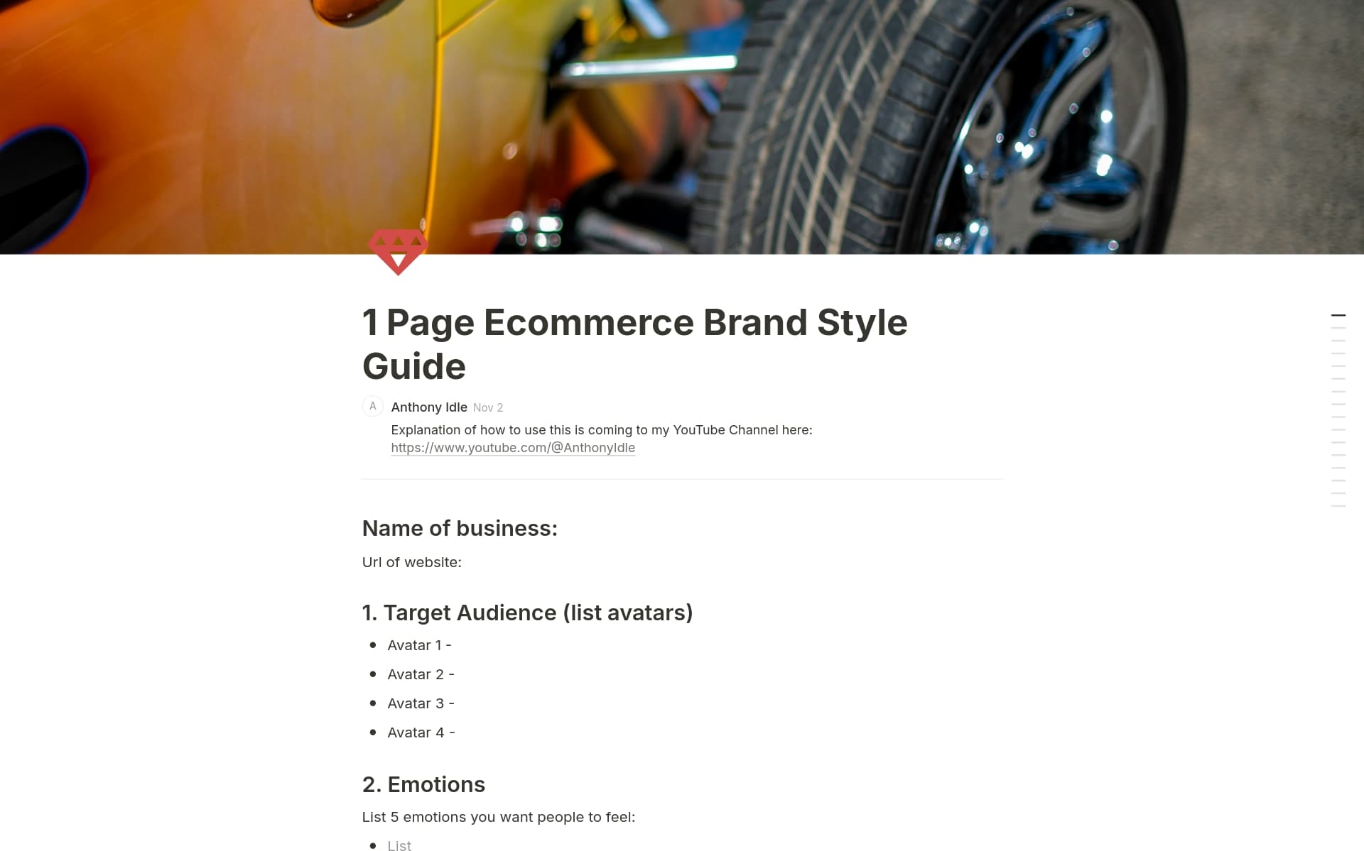 A template preview for 1 Page Ecommerce Brand Style Guide