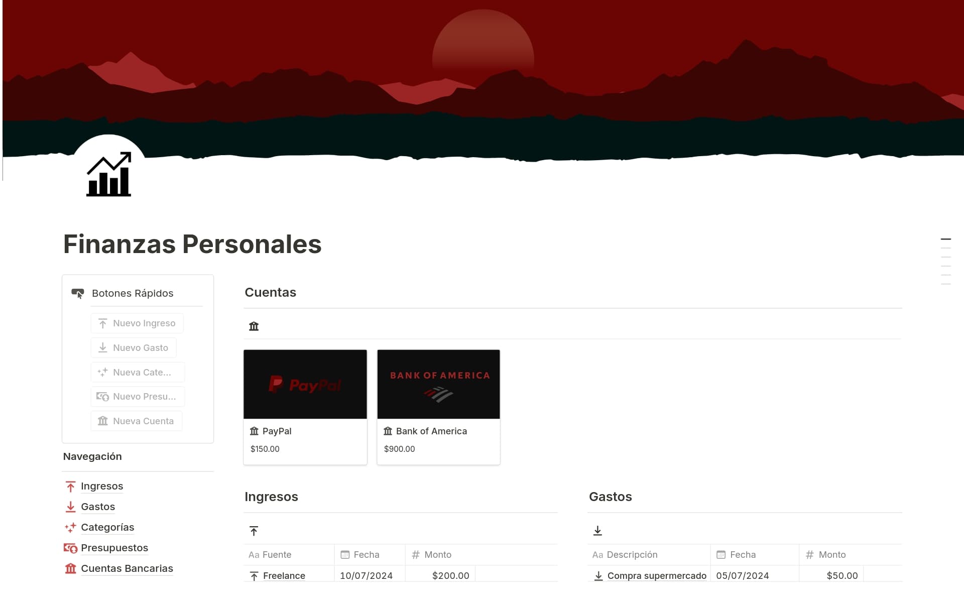 Vista previa de plantilla para Finanzas Personales