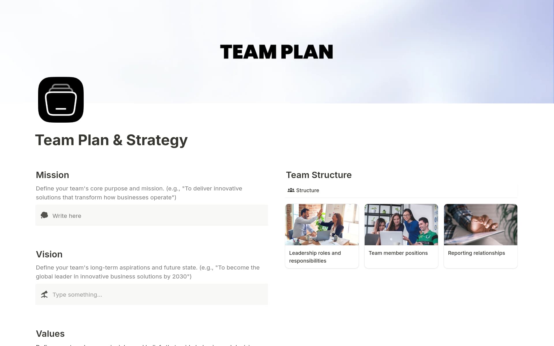 Team Plan & Strategy template preview