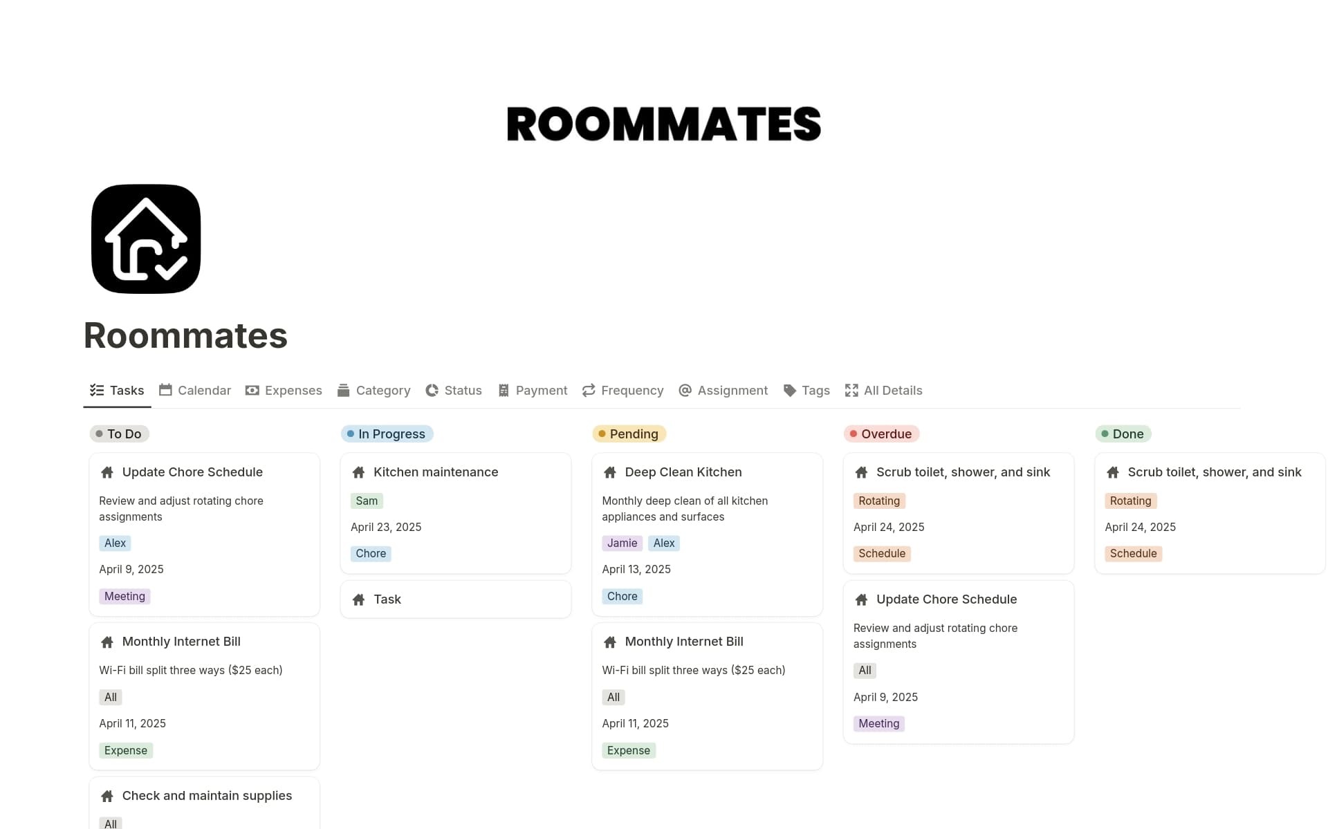 A template preview for Roommates