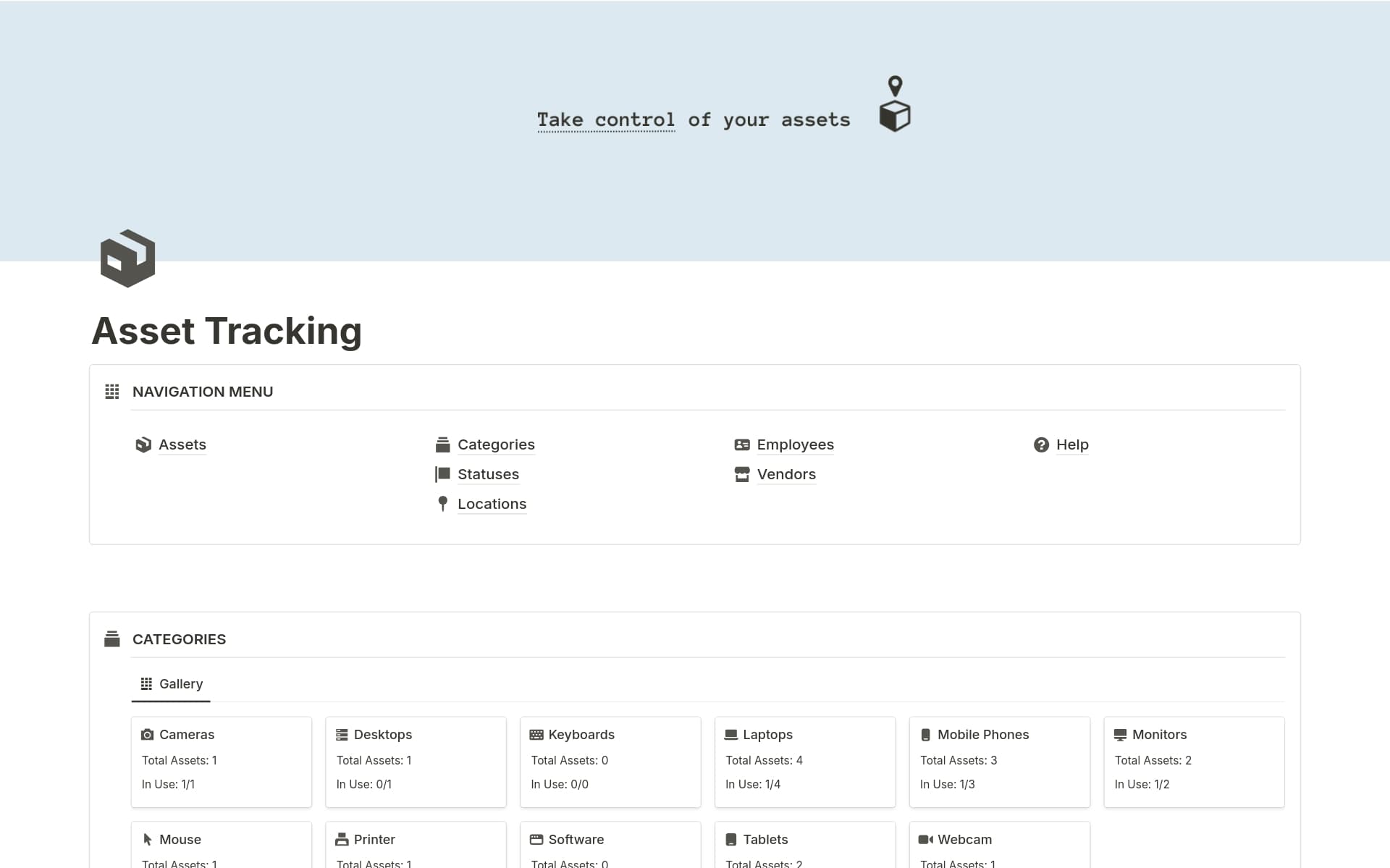 This template makes asset management more professional and efficient. Manage your assets, track their locations, and monitor their status within one template.