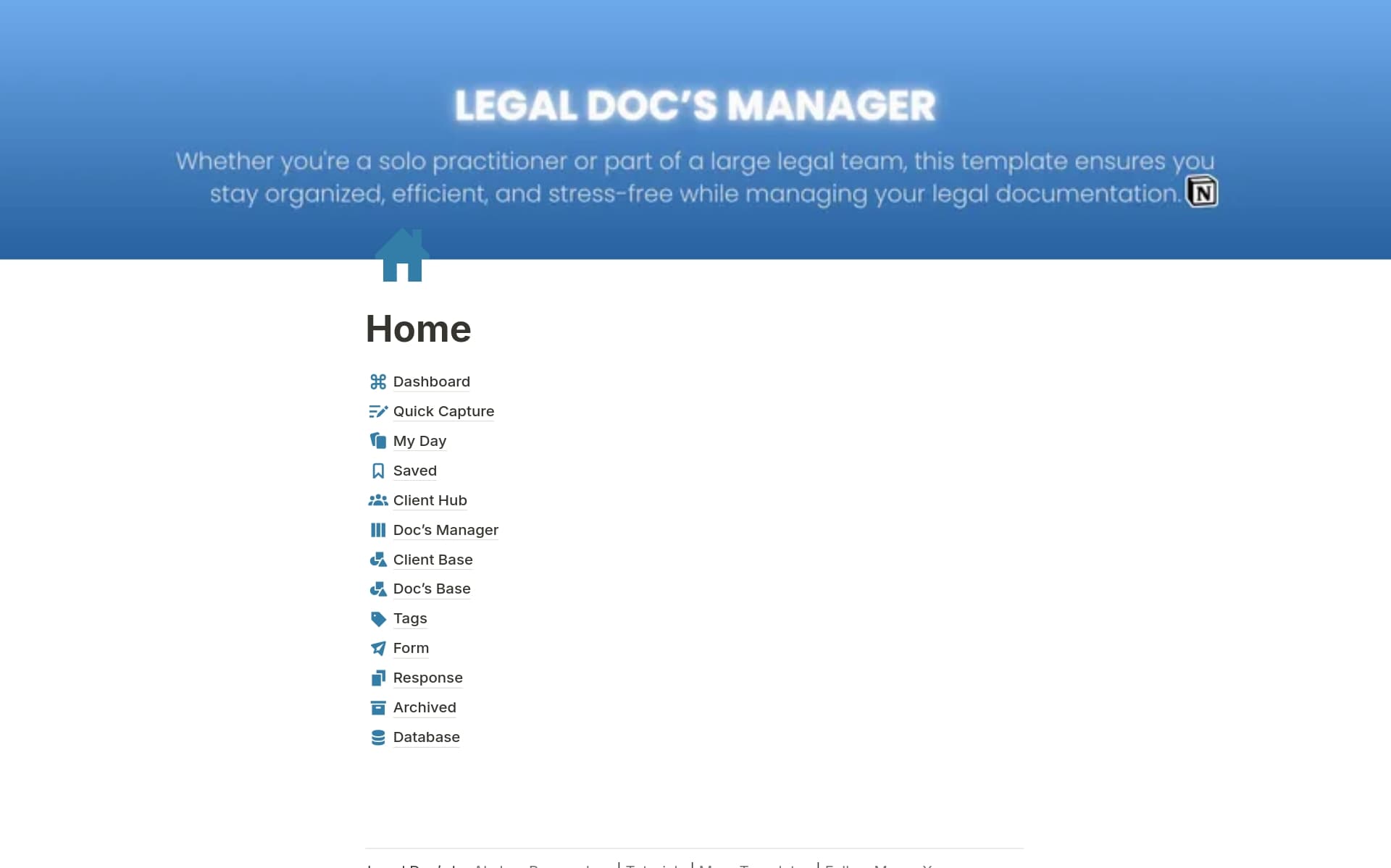 Take control of your legal practice with this Legal Documents Manager template! Organize cases, manage clients, and streamline workflows. Features include client tracking, document categorization, form integration, and dynamic dashboards. Perfect for legal pros & teams!