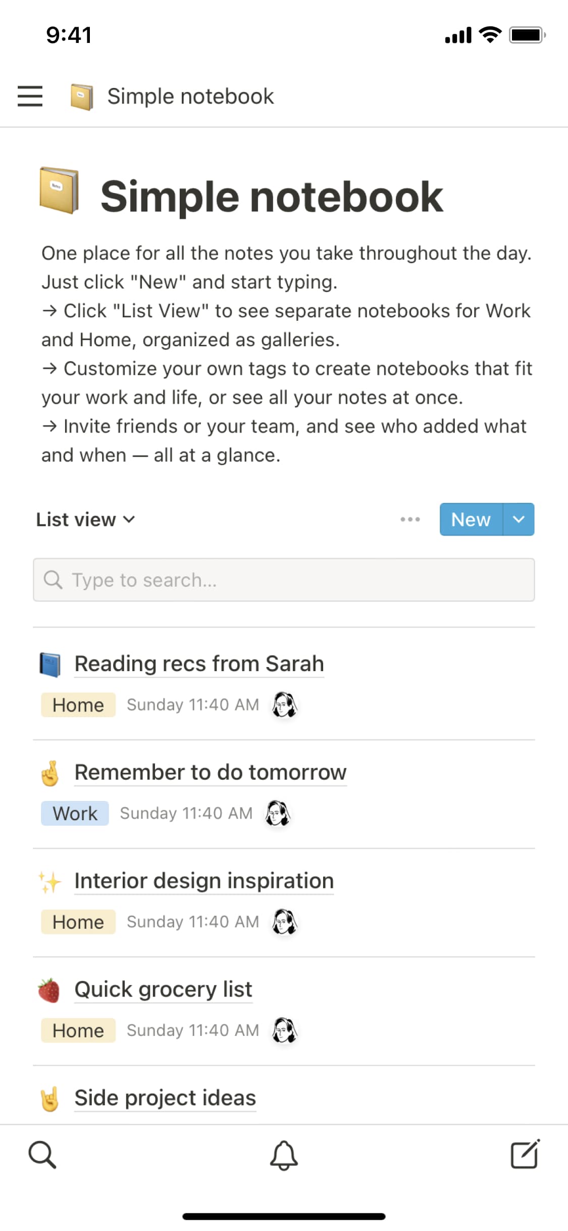 A screenshot of Notion's mobile app
