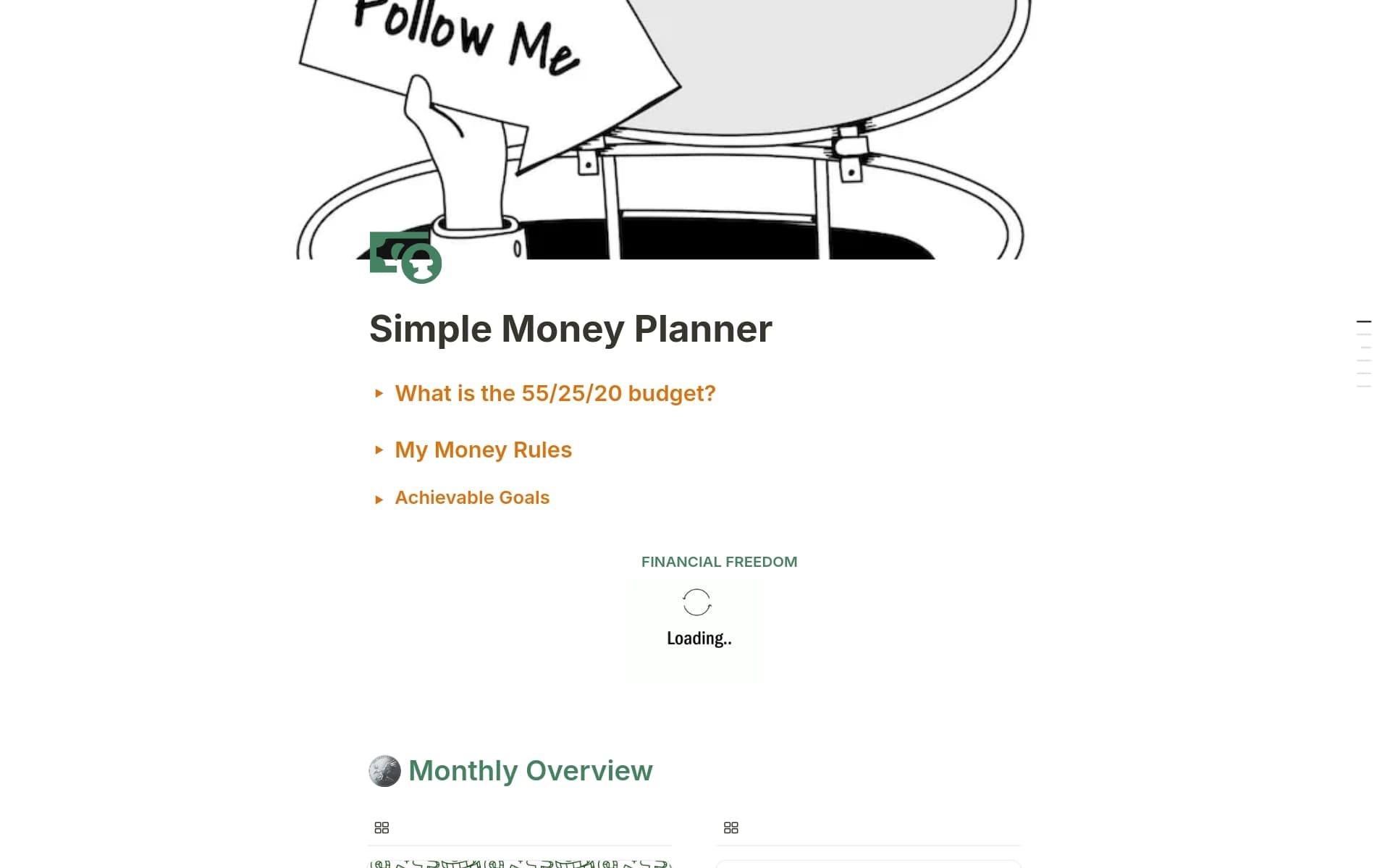A template preview for Simple Money Planner