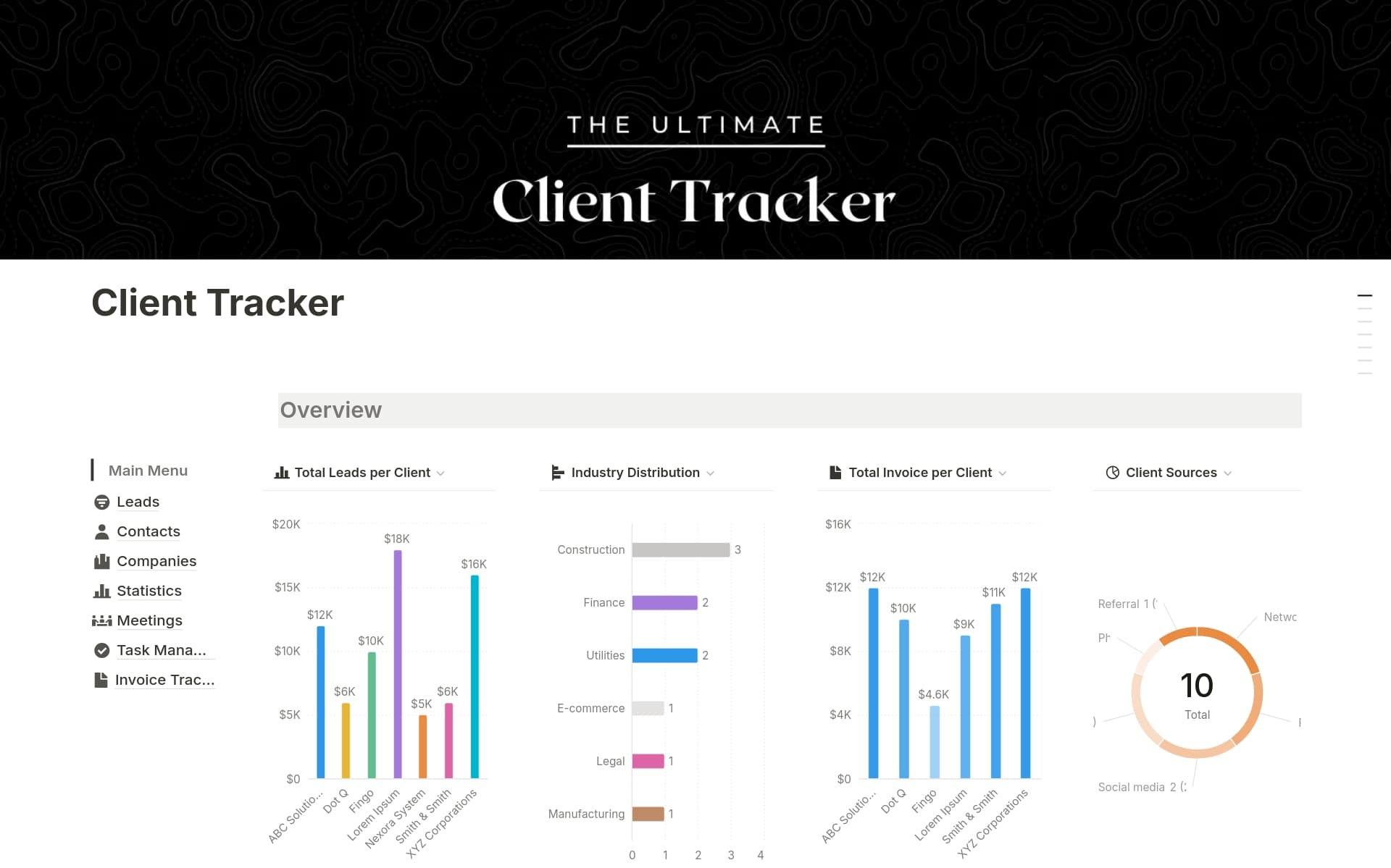 A template preview for Client Tracker