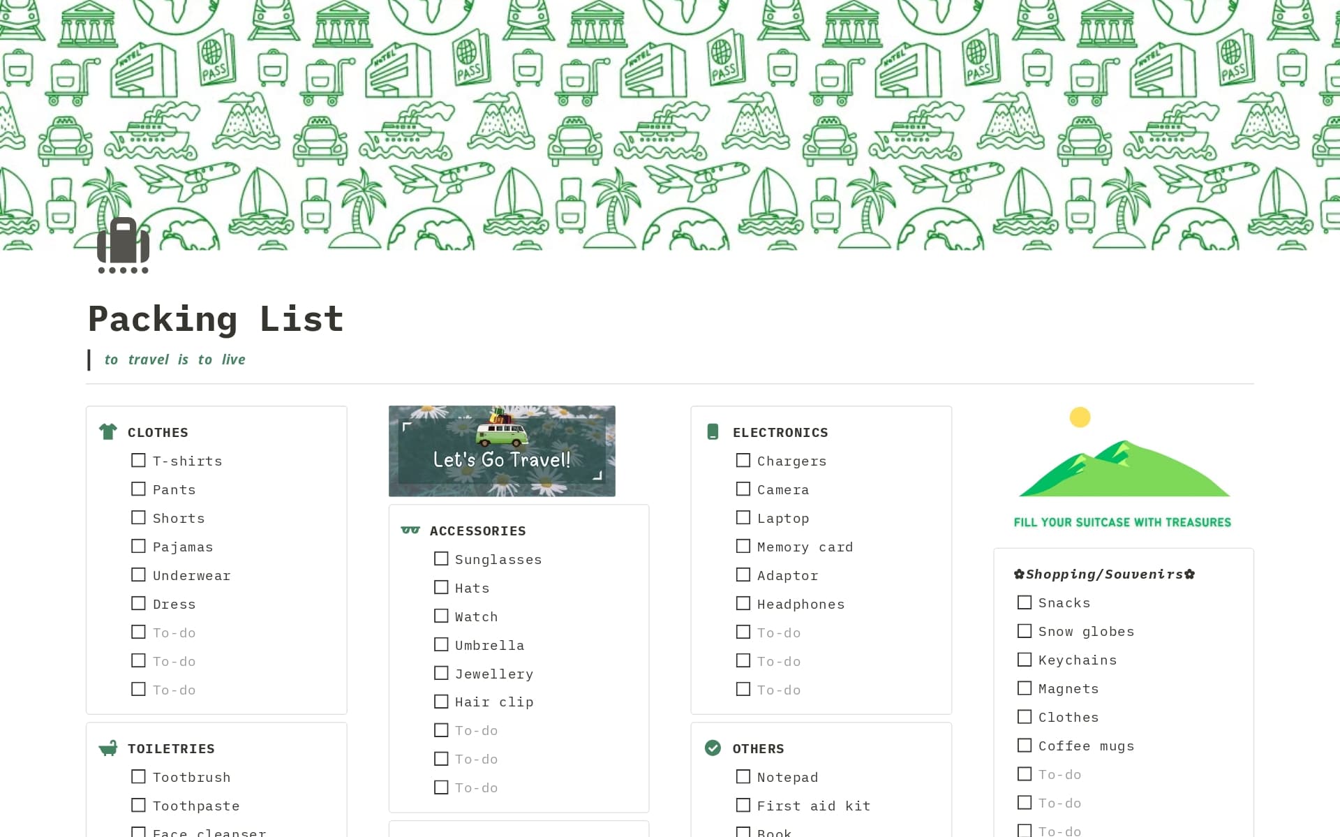 A template preview for Packing List
