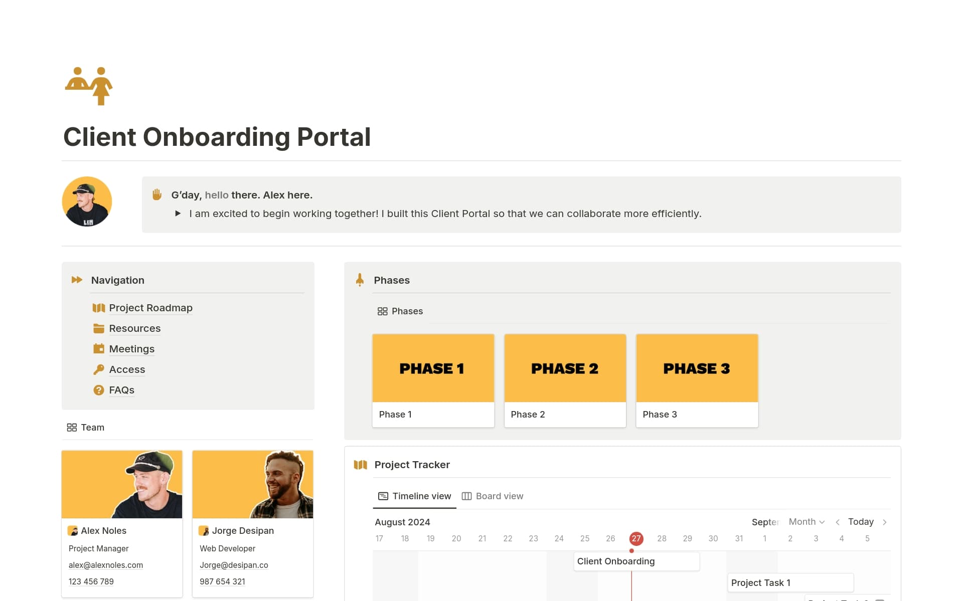 A template preview for Client Onboarding Portal
