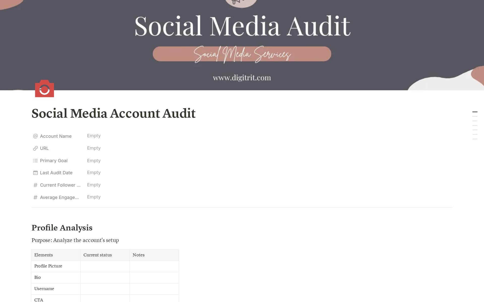 A template preview for Social Media Account Audit