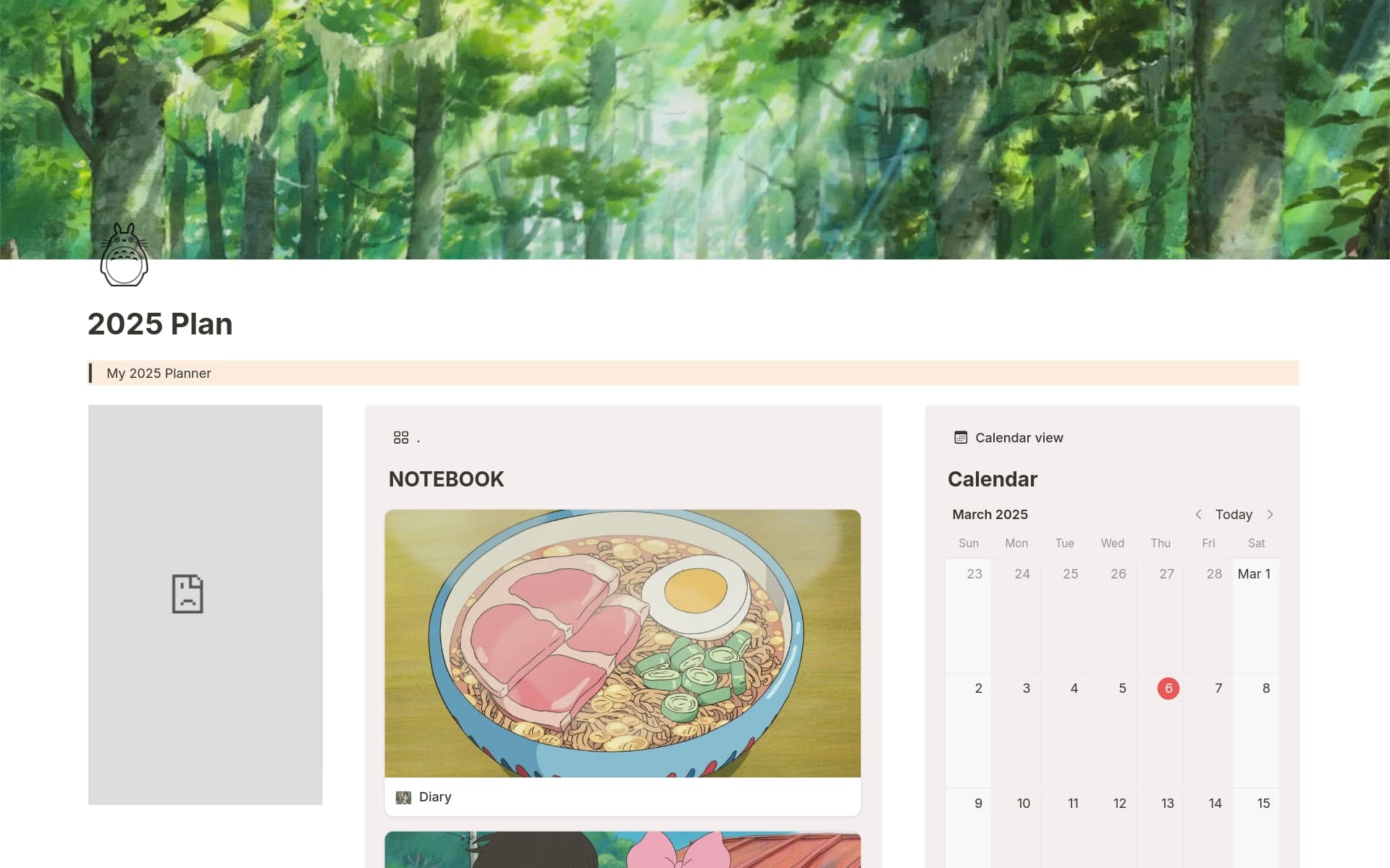 A template preview for Studio Ghibli Planner