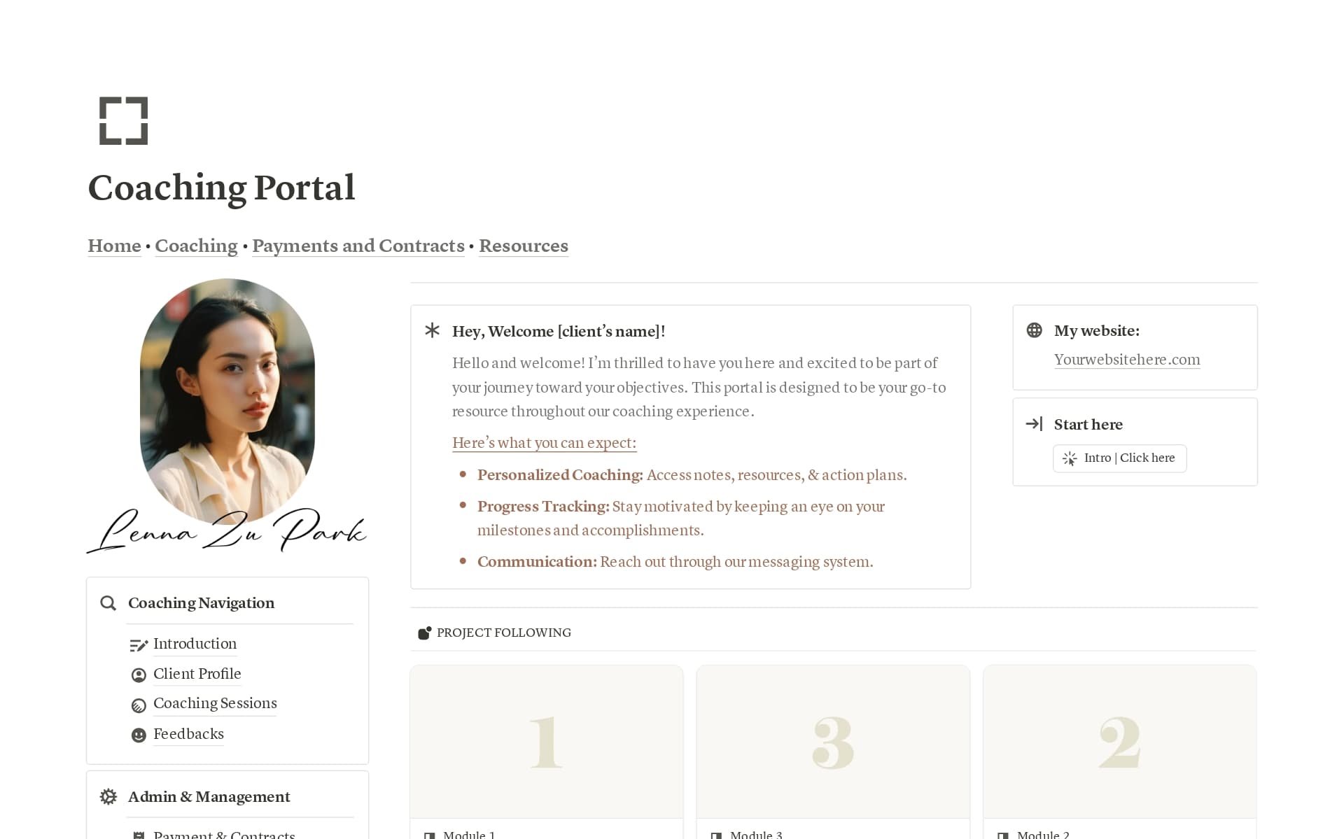 A template preview for Coaching Portal