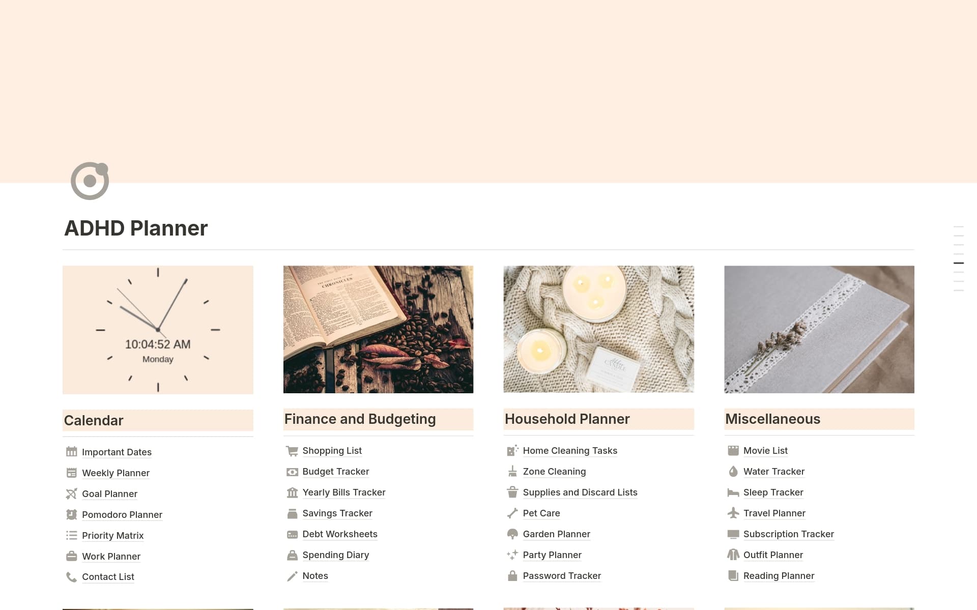 A template preview for ADHD Digital Planner