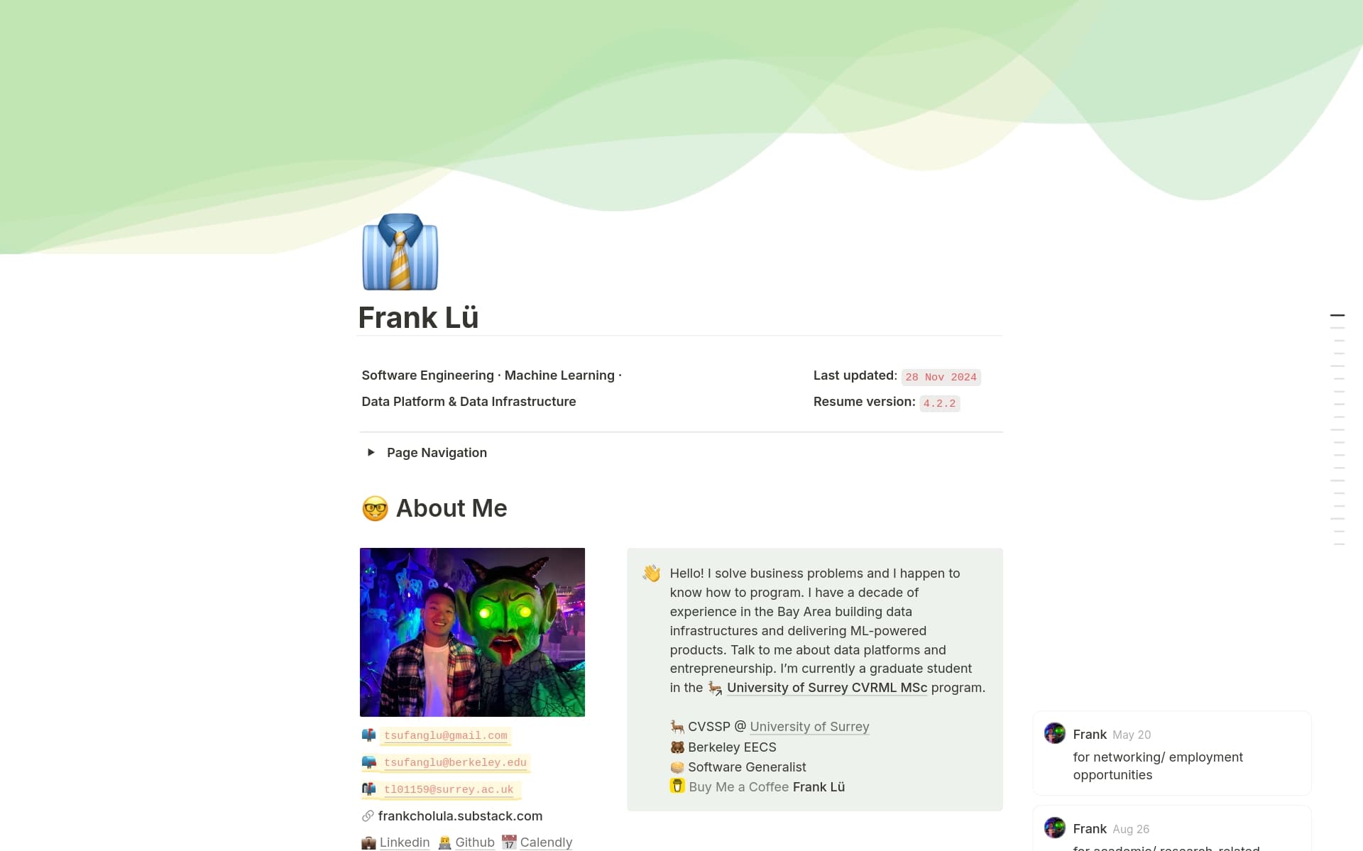 A simple, clean, and functional resume template for tech workers.